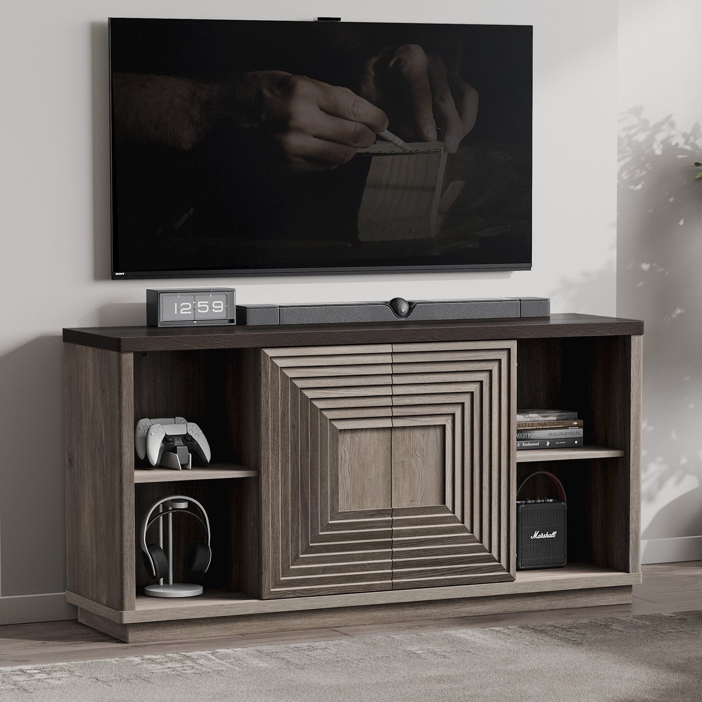 Meuble TV Stria 58,2 pouces, porte coulissante