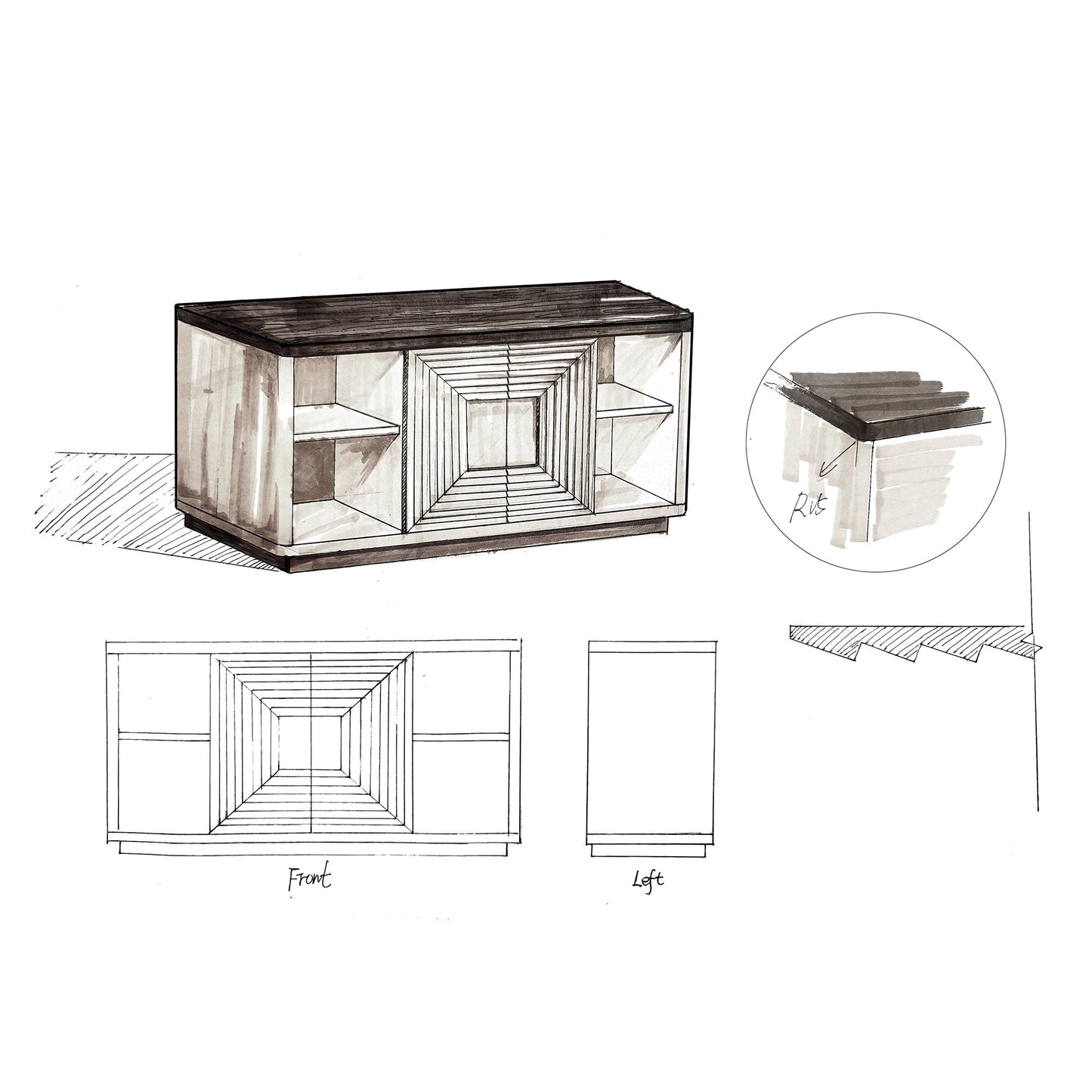 Meuble TV Stria 58,2 pouces, porte coulissante