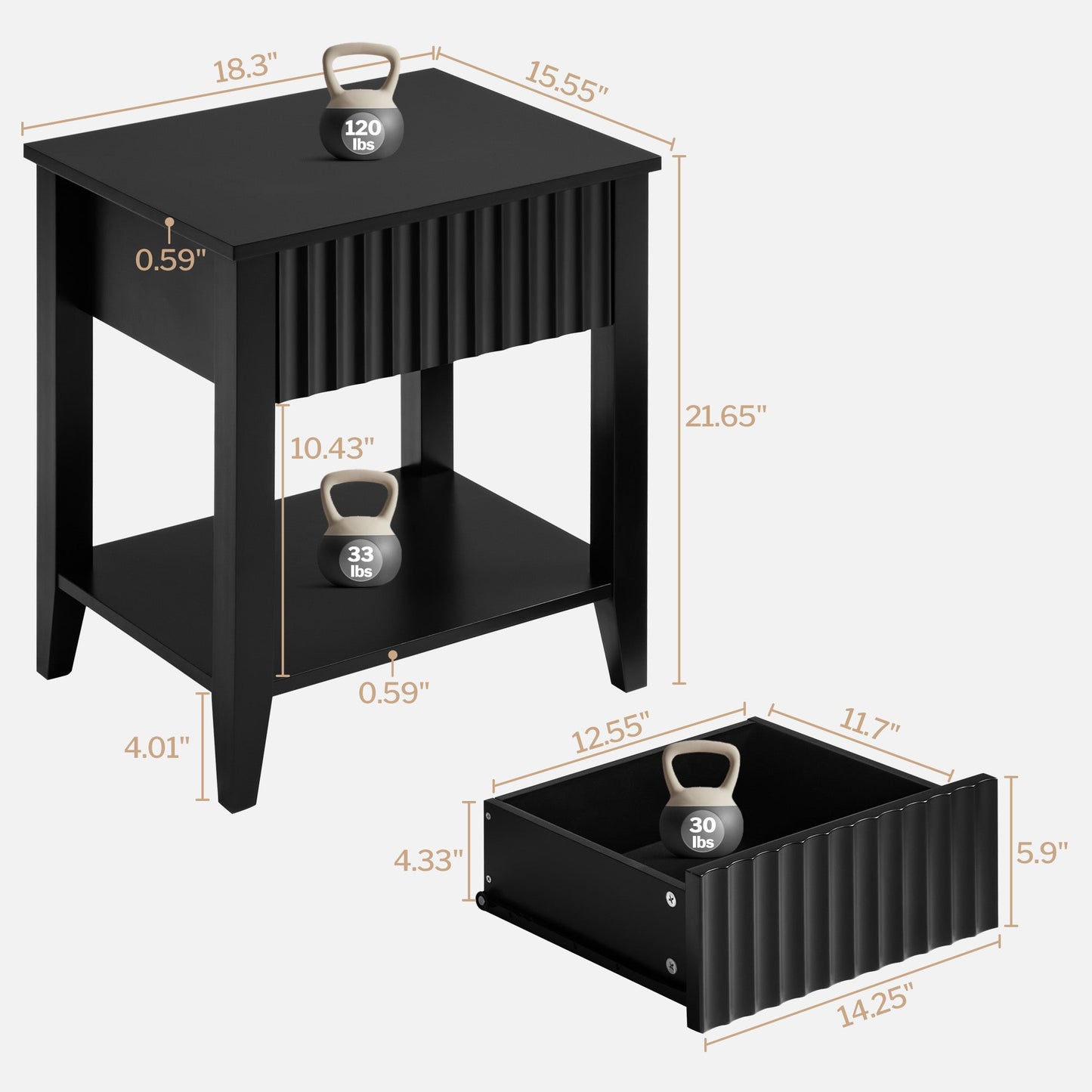 Table de chevet noire Opus avec tiroir