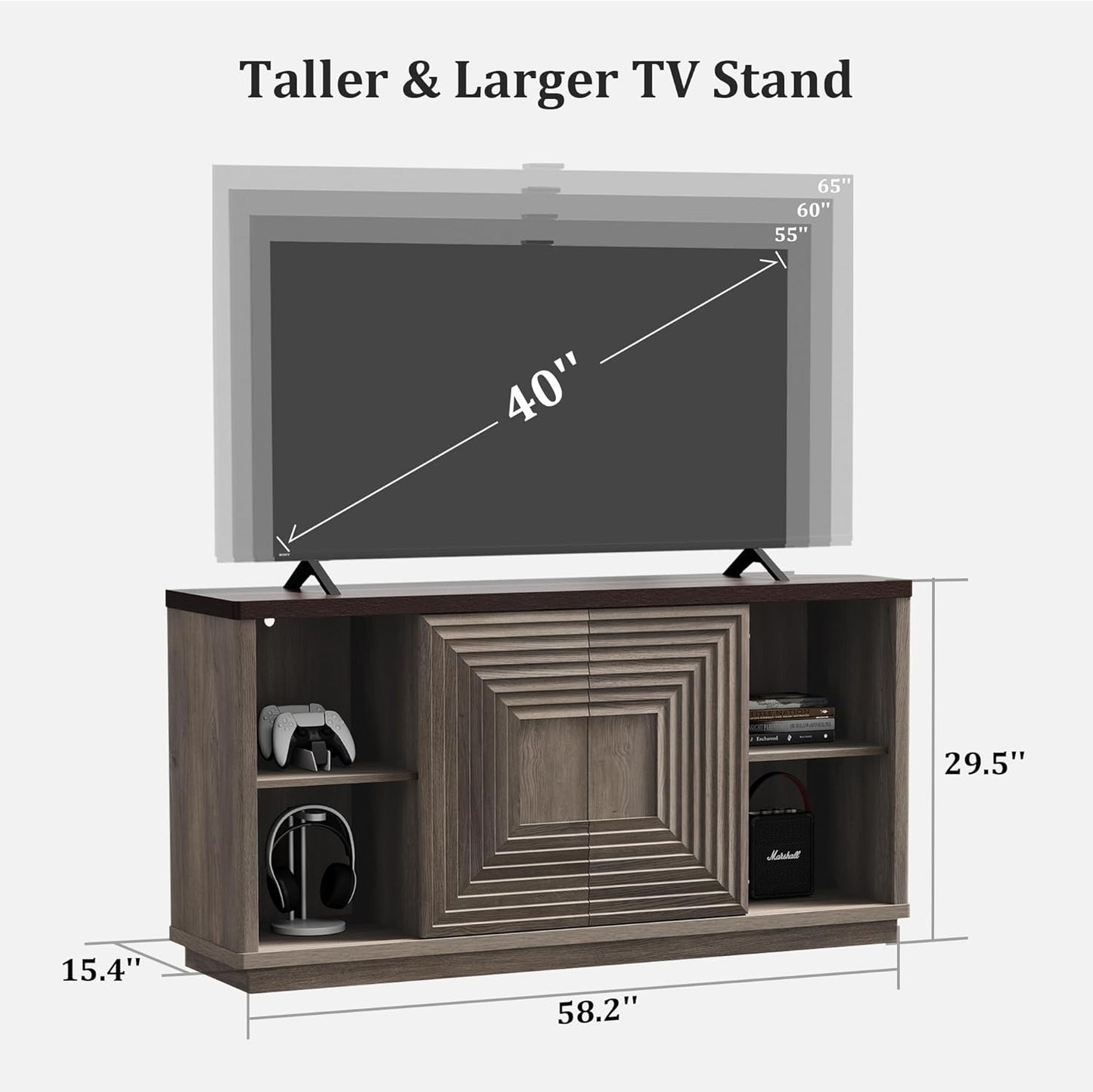 Meuble TV Stria 58,2 pouces, porte coulissante