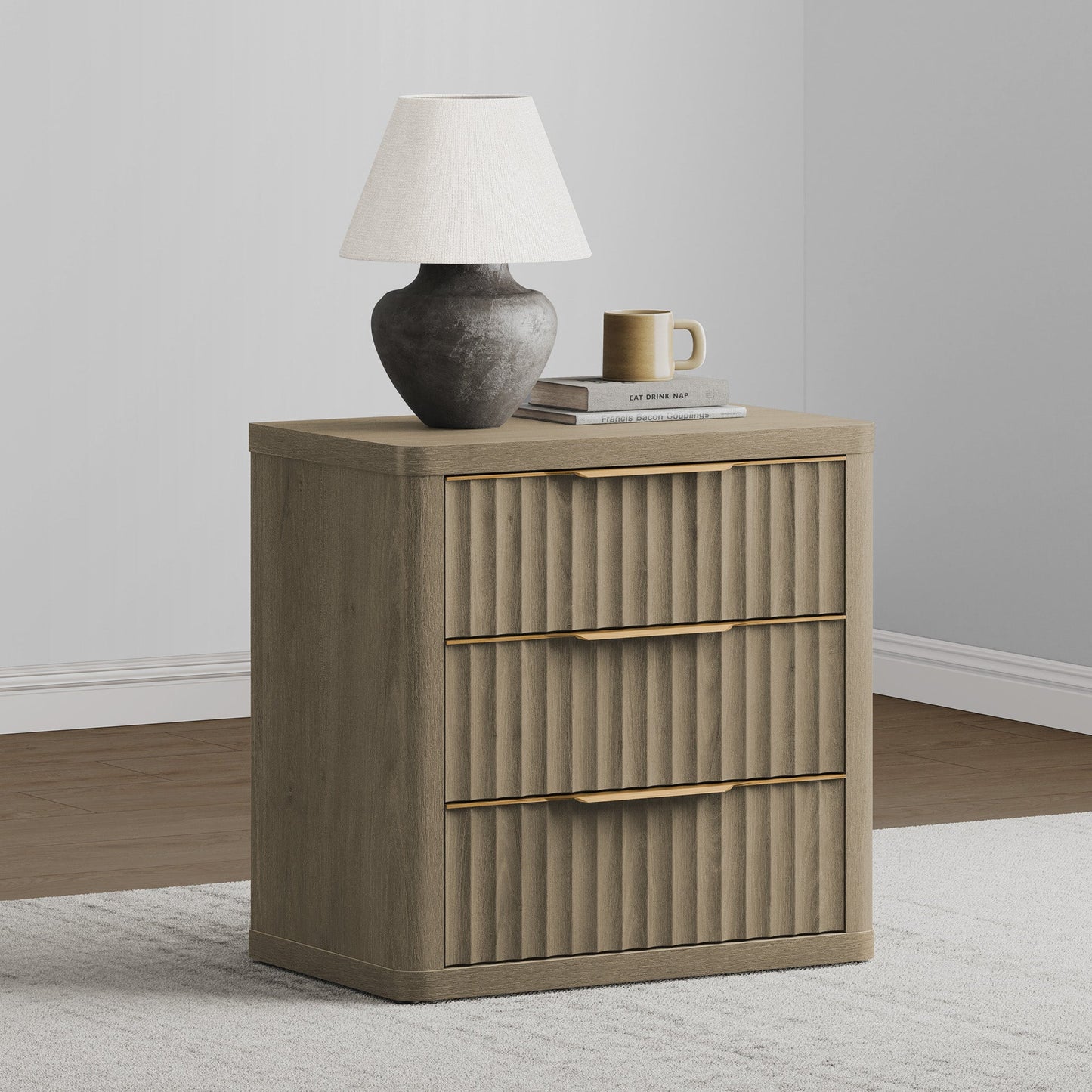 Commode Cas 3 tiroirs, poignée dorée