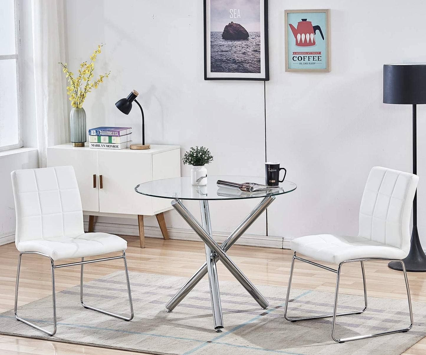 Table à manger avec plateau en verre