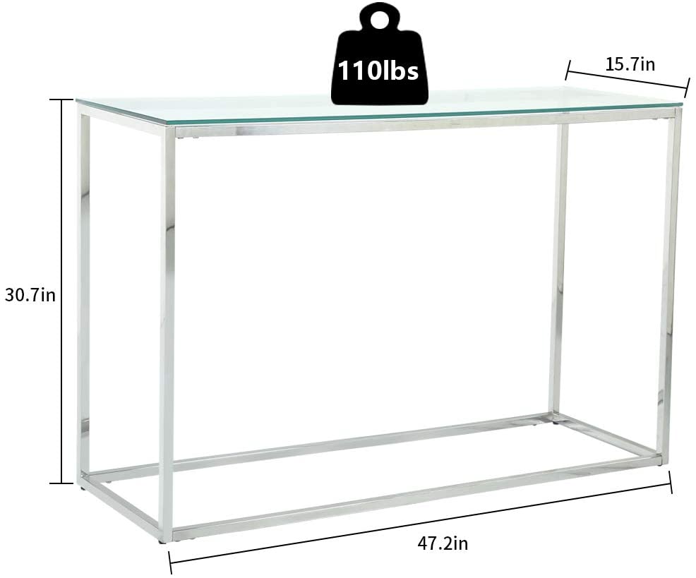 Table d'entrée avec cadre en métal chromé et plateau en verre
