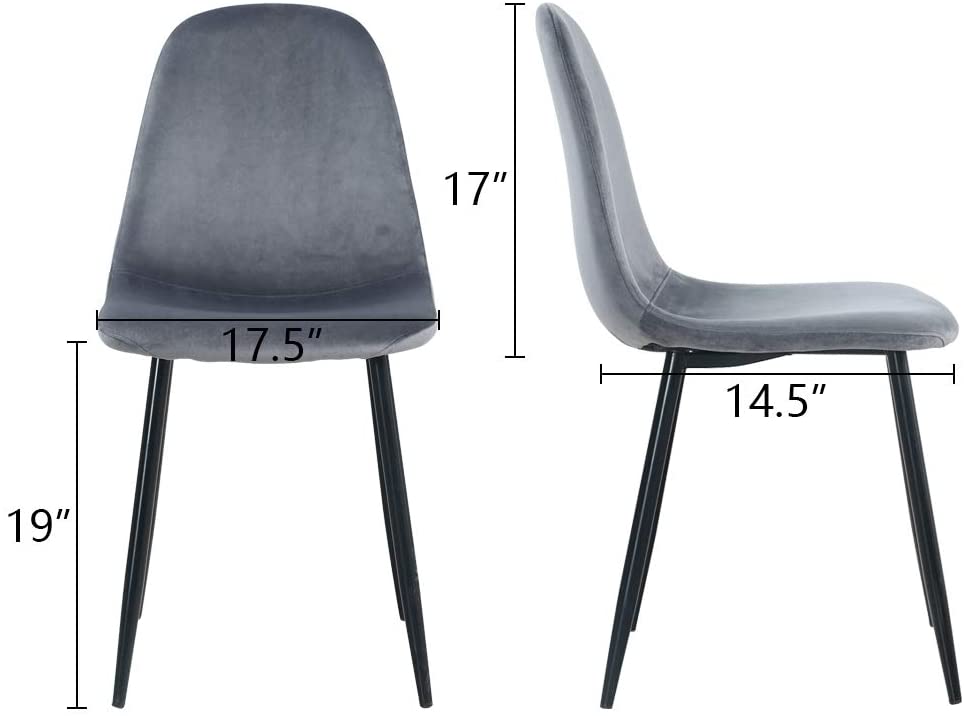 Chaises de salle à manger en velours gris 4 pièces