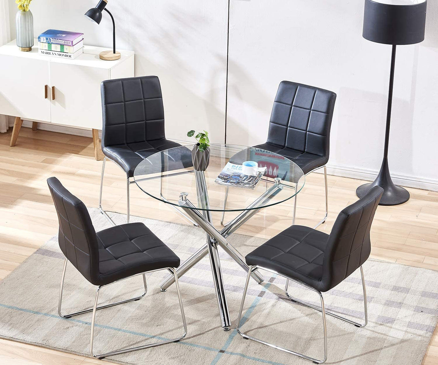 Table à manger avec plateau en verre