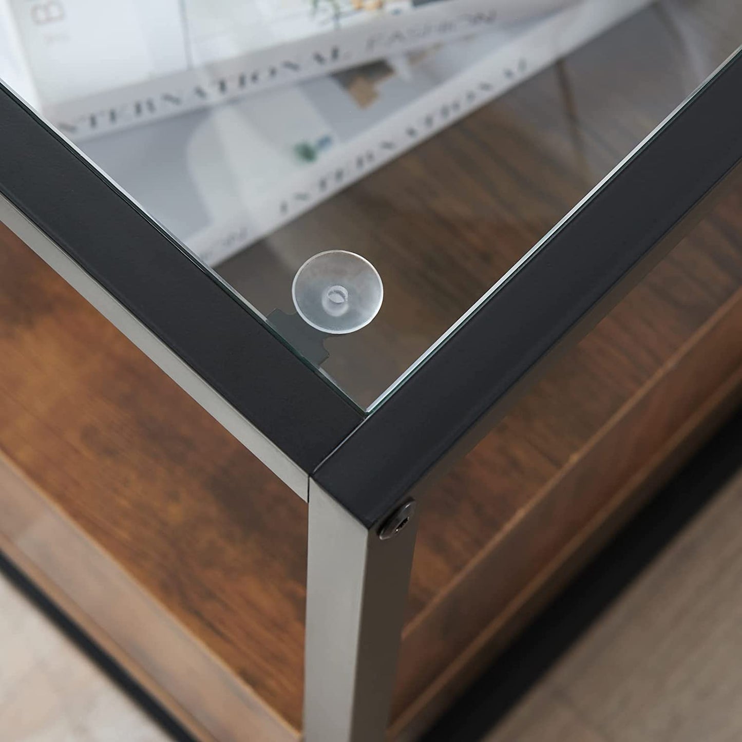 Table d'appoint avec tiroir, plateau en verre trempé