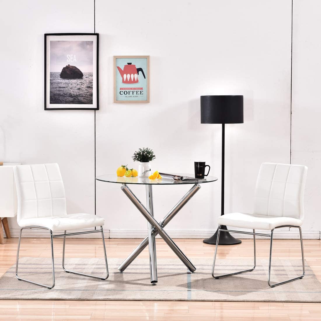 Ensembles de tables à manger 3/5 - Table ronde en verre avec 2/4 chaises
