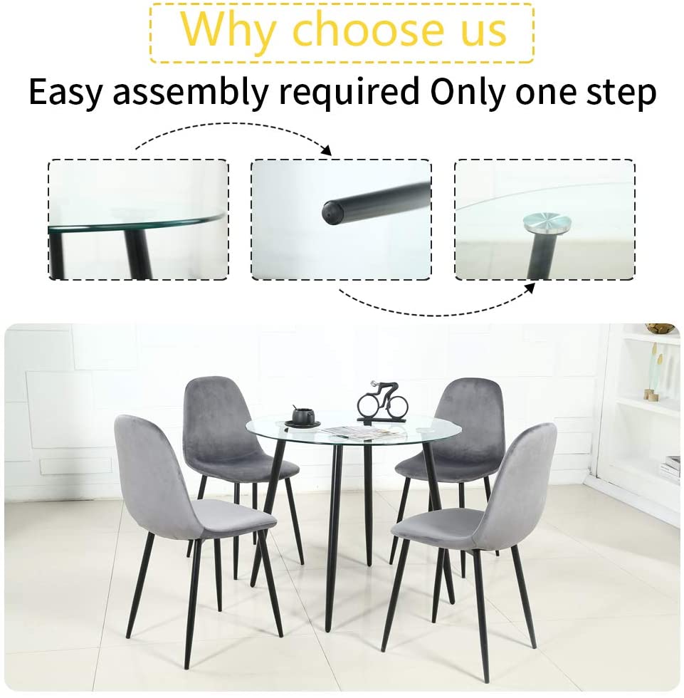 Table à manger ronde avec plateau en verre de 35 po