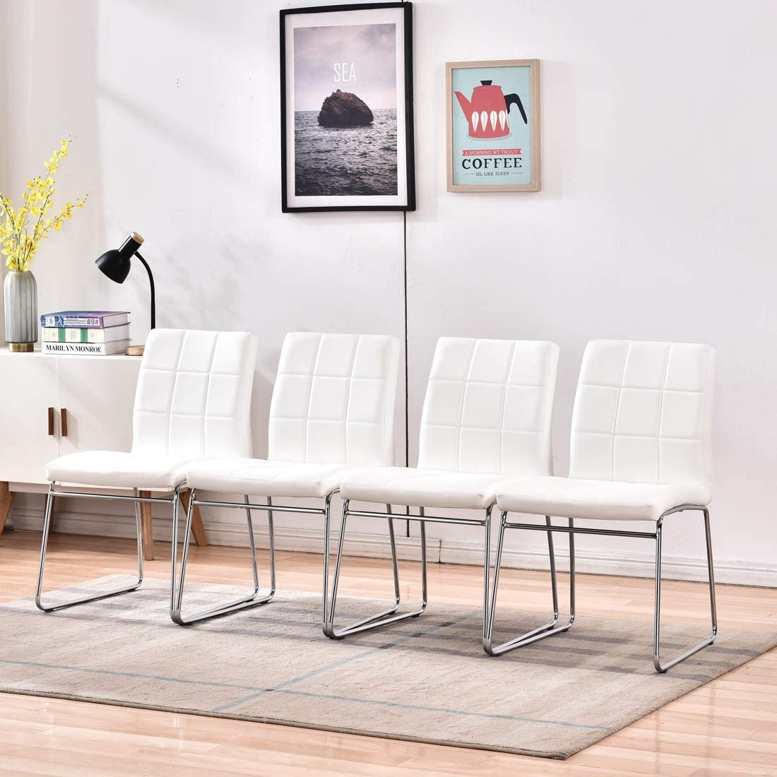 Ensembles de tables à manger 3/5 - Table ronde en verre avec 2/4 chaises