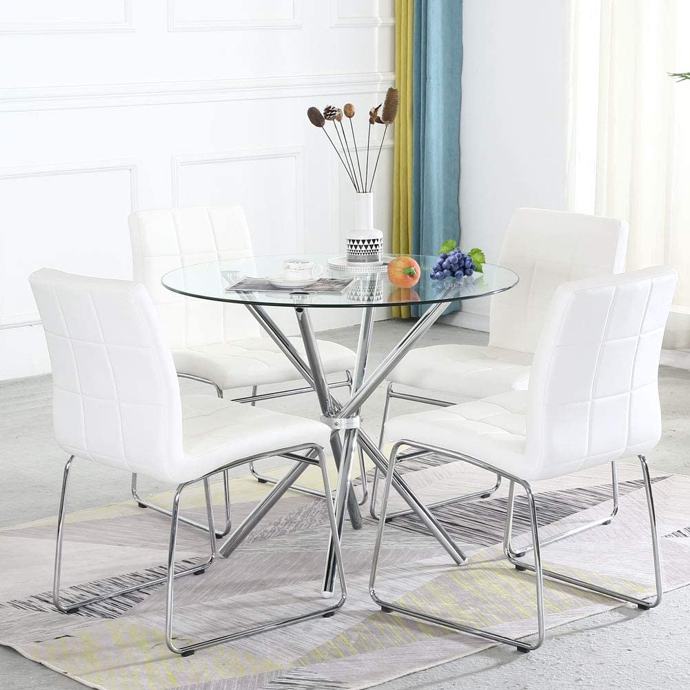 Ensembles de tables à manger 3/5 - Table ronde en verre avec 2/4 chaises