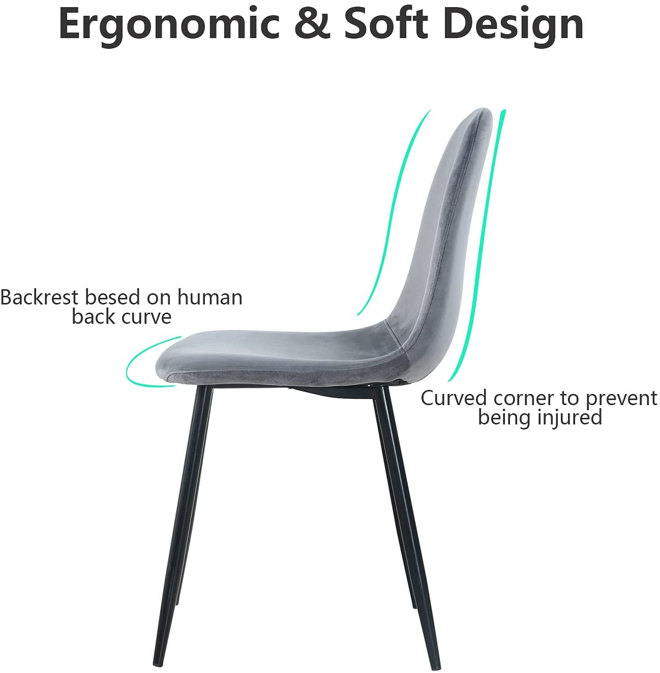 Chaises de salle à manger en velours gris 4 pièces
