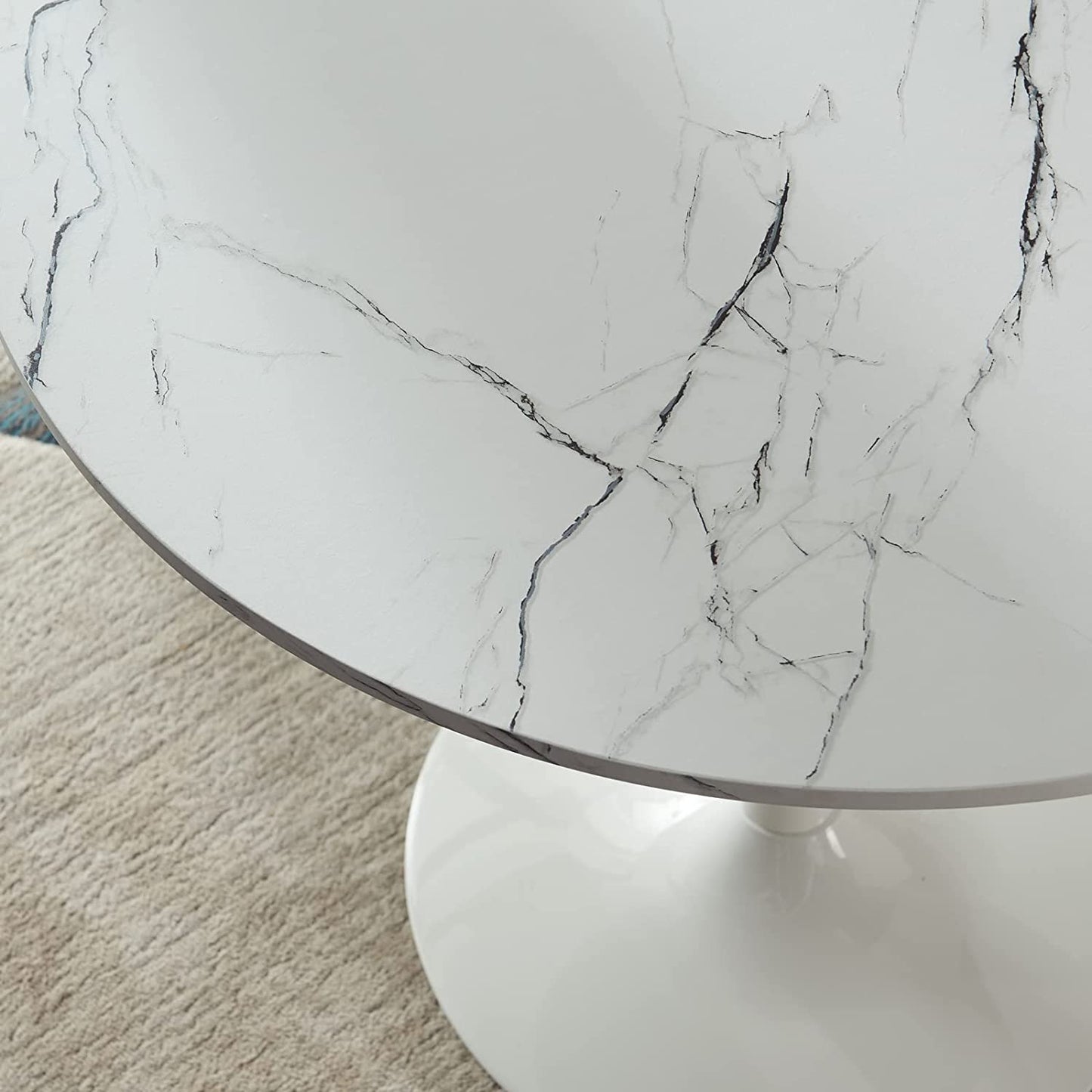 Table à manger ronde blanche avec pied piédestal