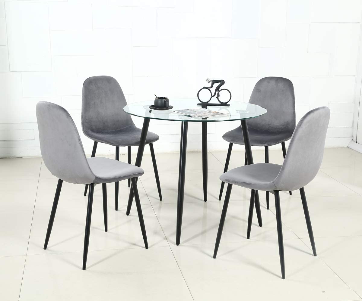 Table à manger ronde avec plateau en verre de 35 po