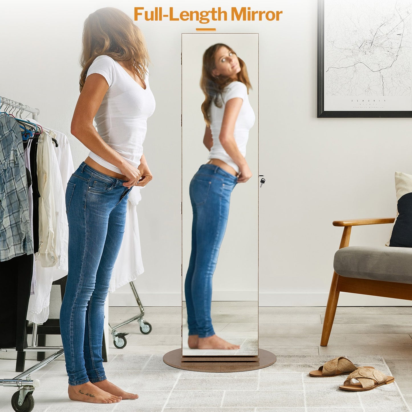 Miroir pleine longueur avec rangement