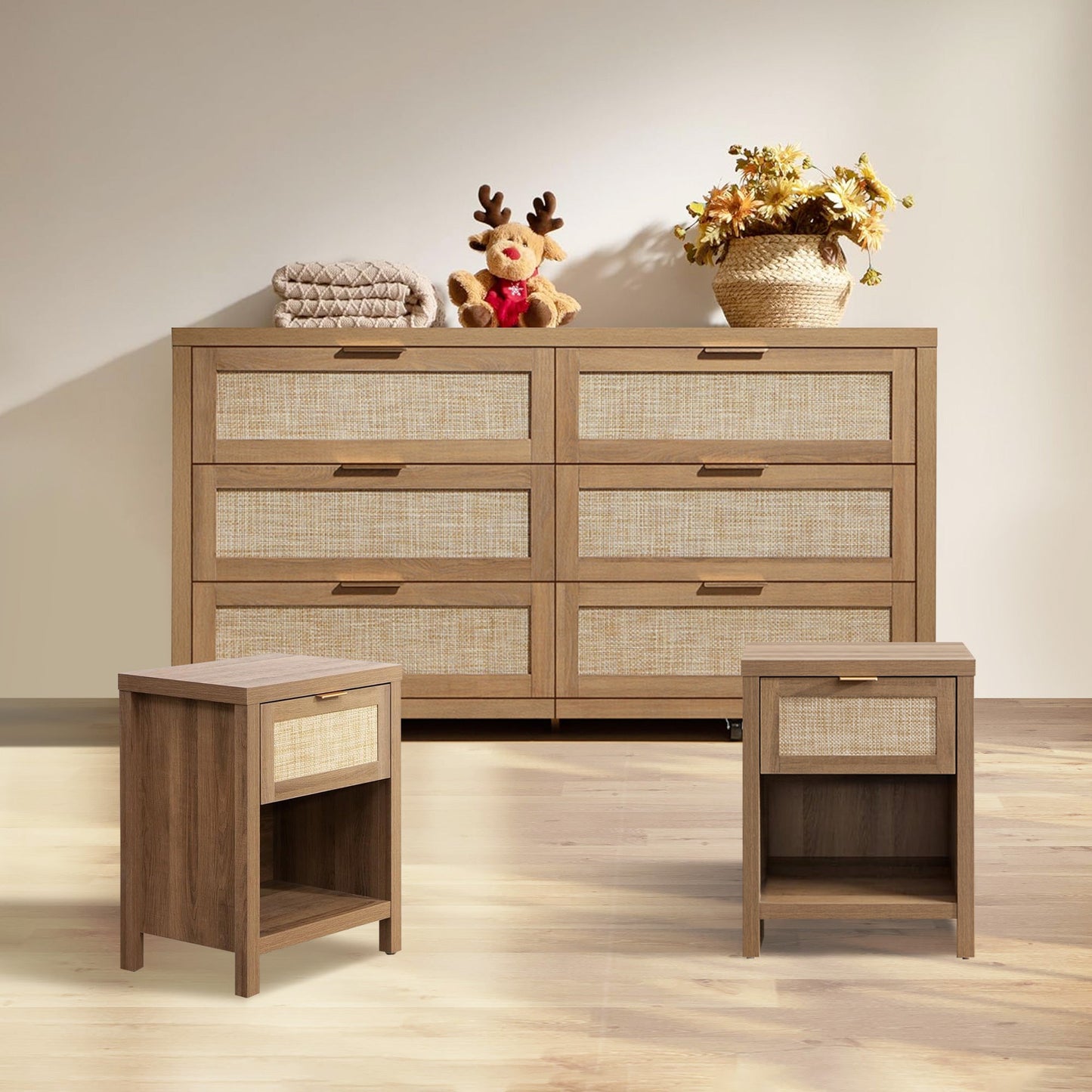 Ensemble table de chevet et commode à 6 tiroirs Savanna