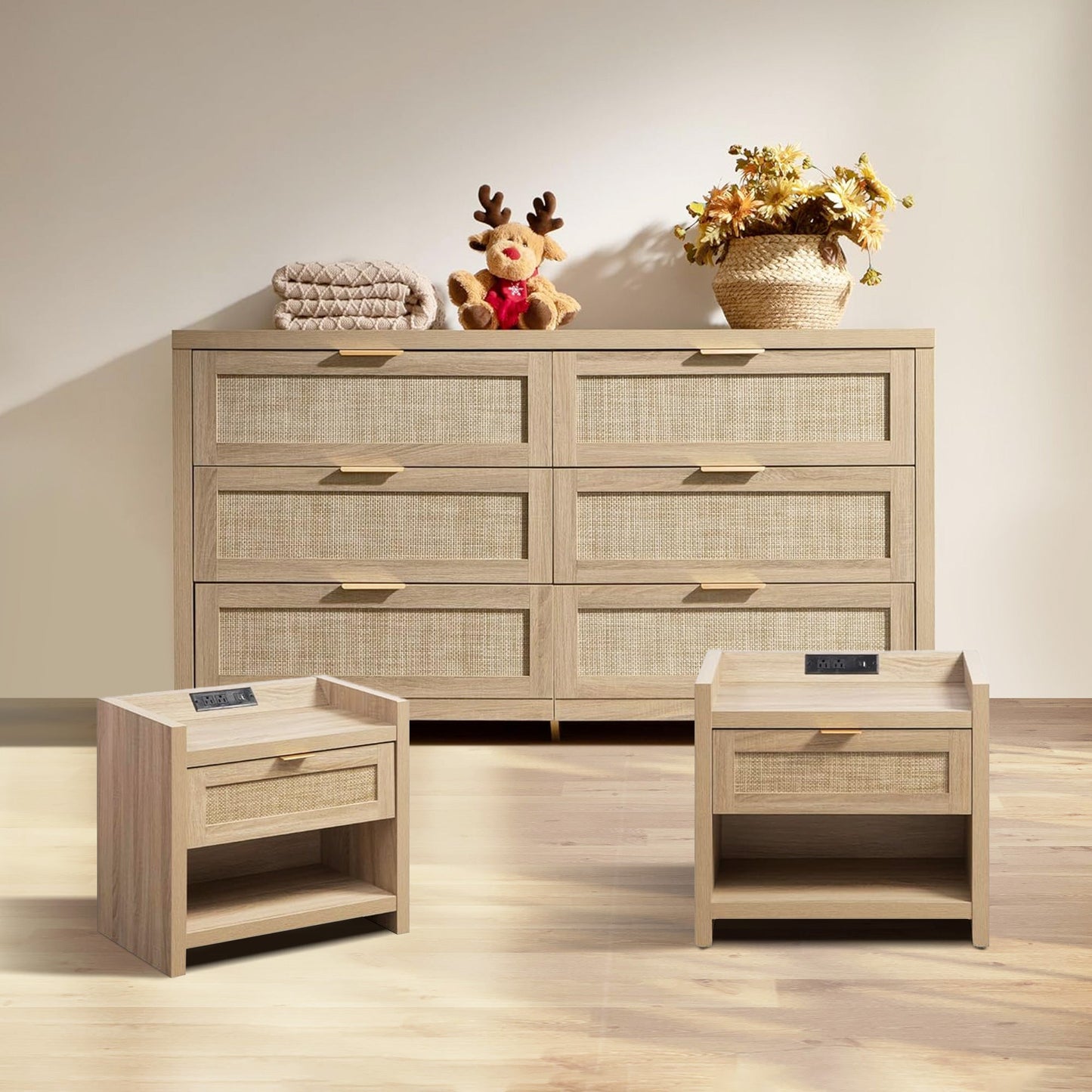 Ensemble table de chevet et commode à 6 tiroirs Savanna
