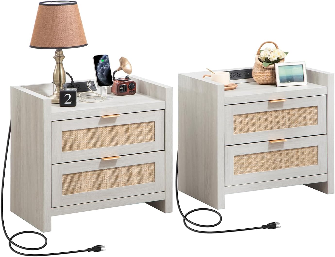 Table de chevet blanche Savanna avec tiroirs
