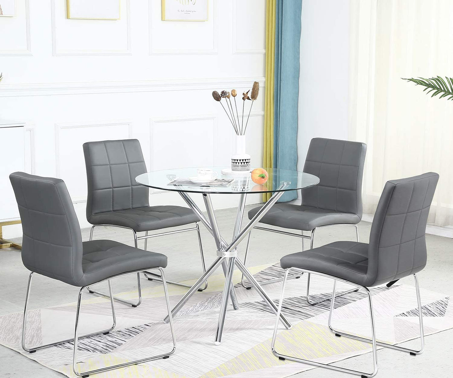 Ensemble de table à manger 5 pièces : table ronde avec 4 chaises de bureau