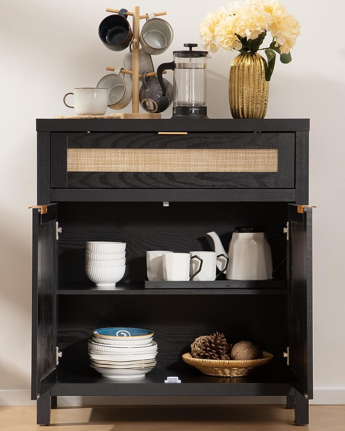 Buffet Savanna noir avec tiroirs