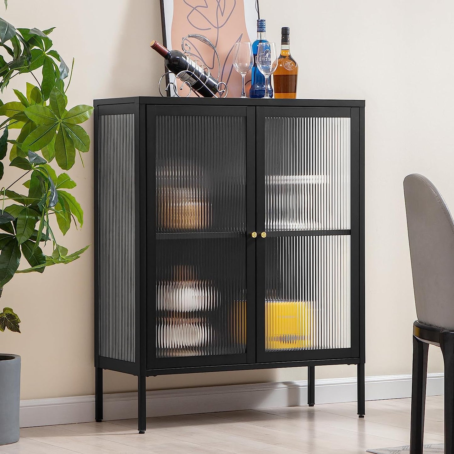 Buffet de rangement avec porte en verre mat