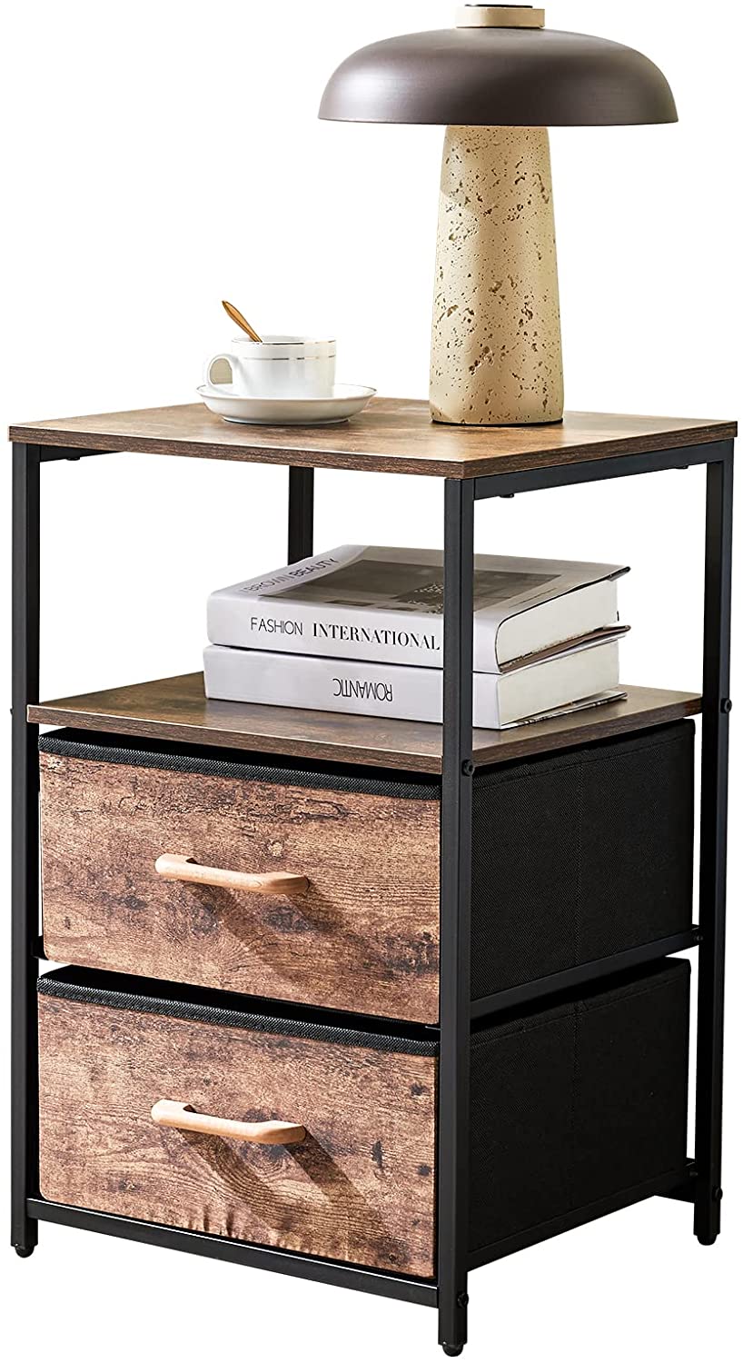 Table d'appoint avec 2 tiroirs en tissu et étagère