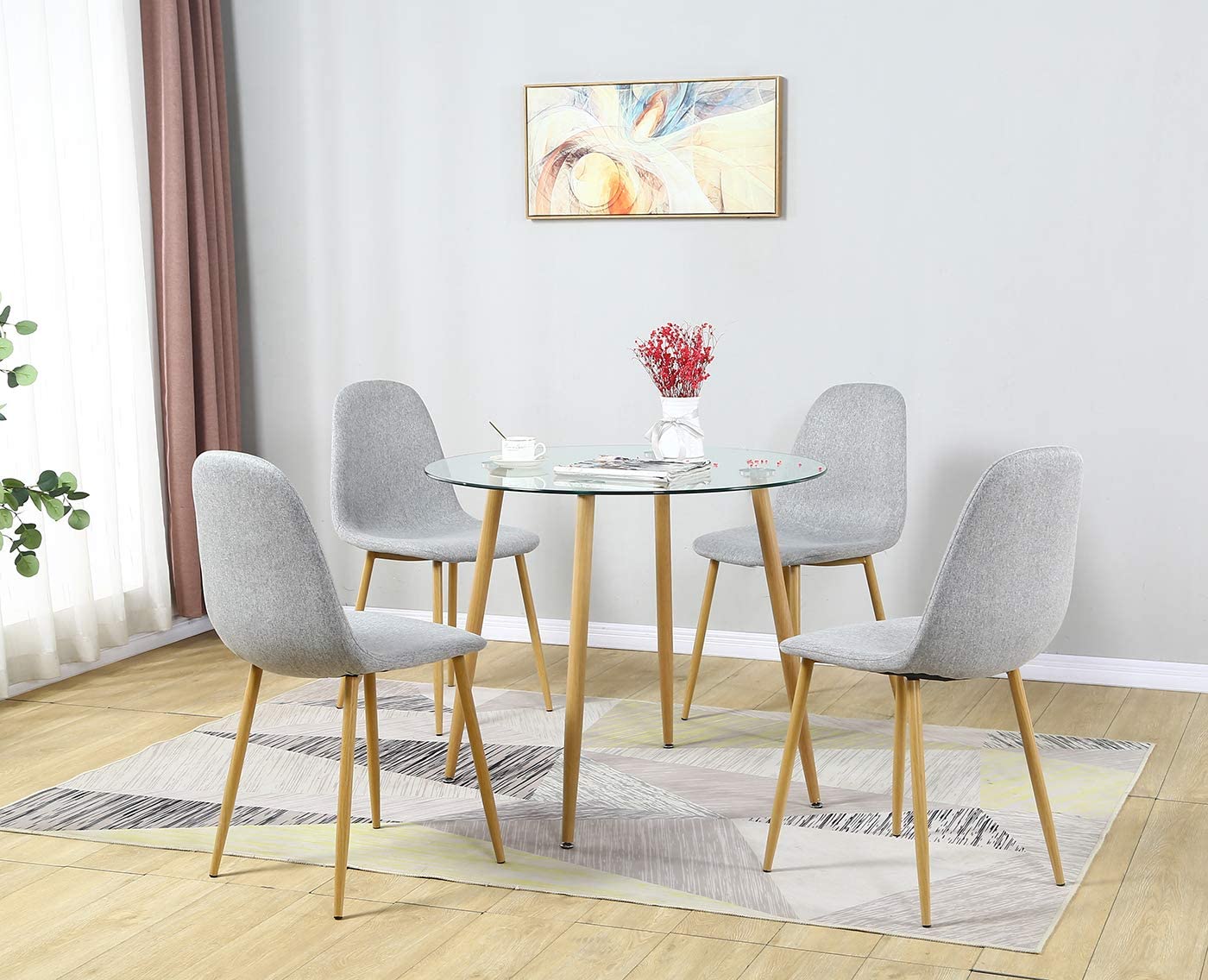Ensemble de salle à manger 5 pièces - Table de cuisine avec 4 chaises gris clair