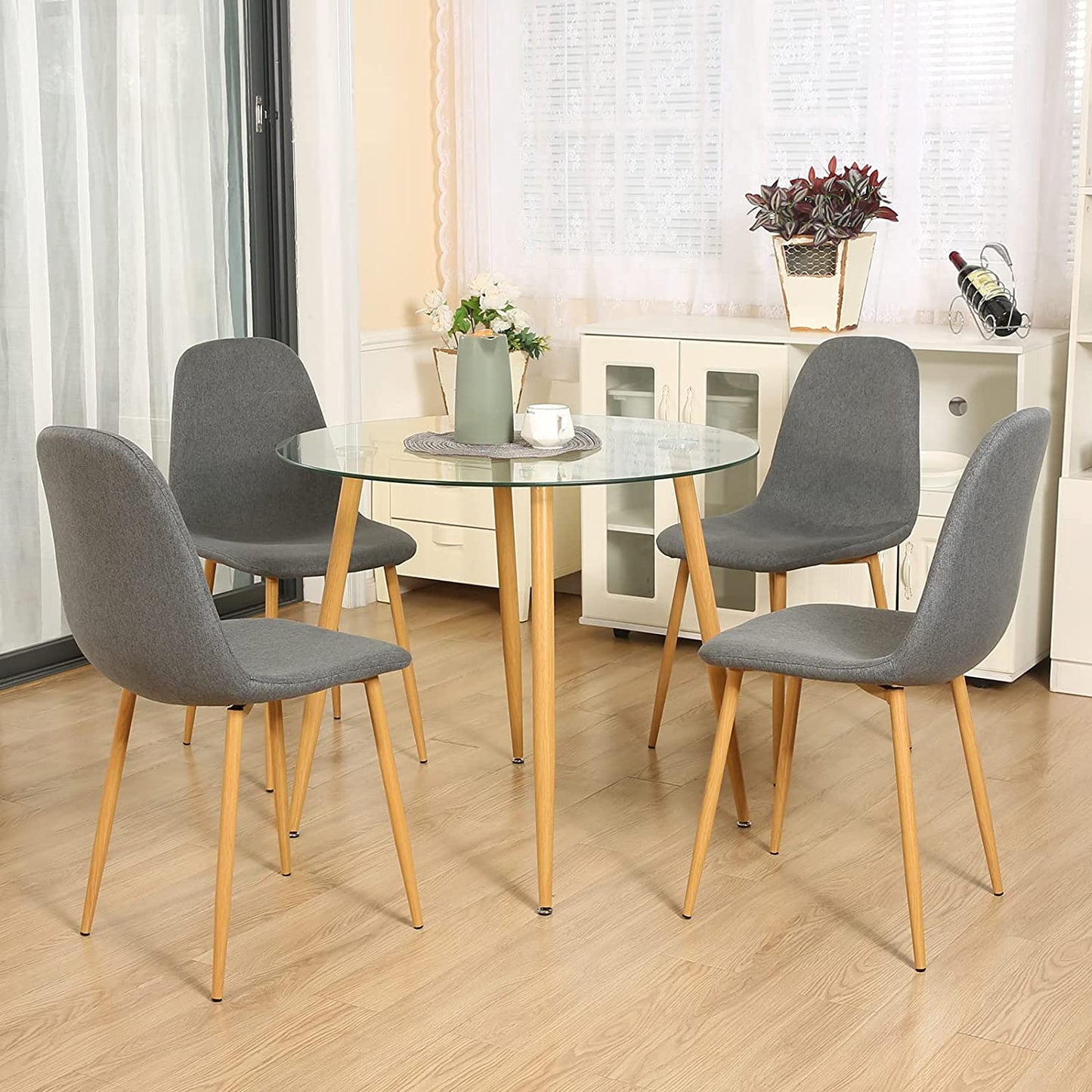 Lot de 4 chaises de salle à manger avec pieds en bois gris foncé