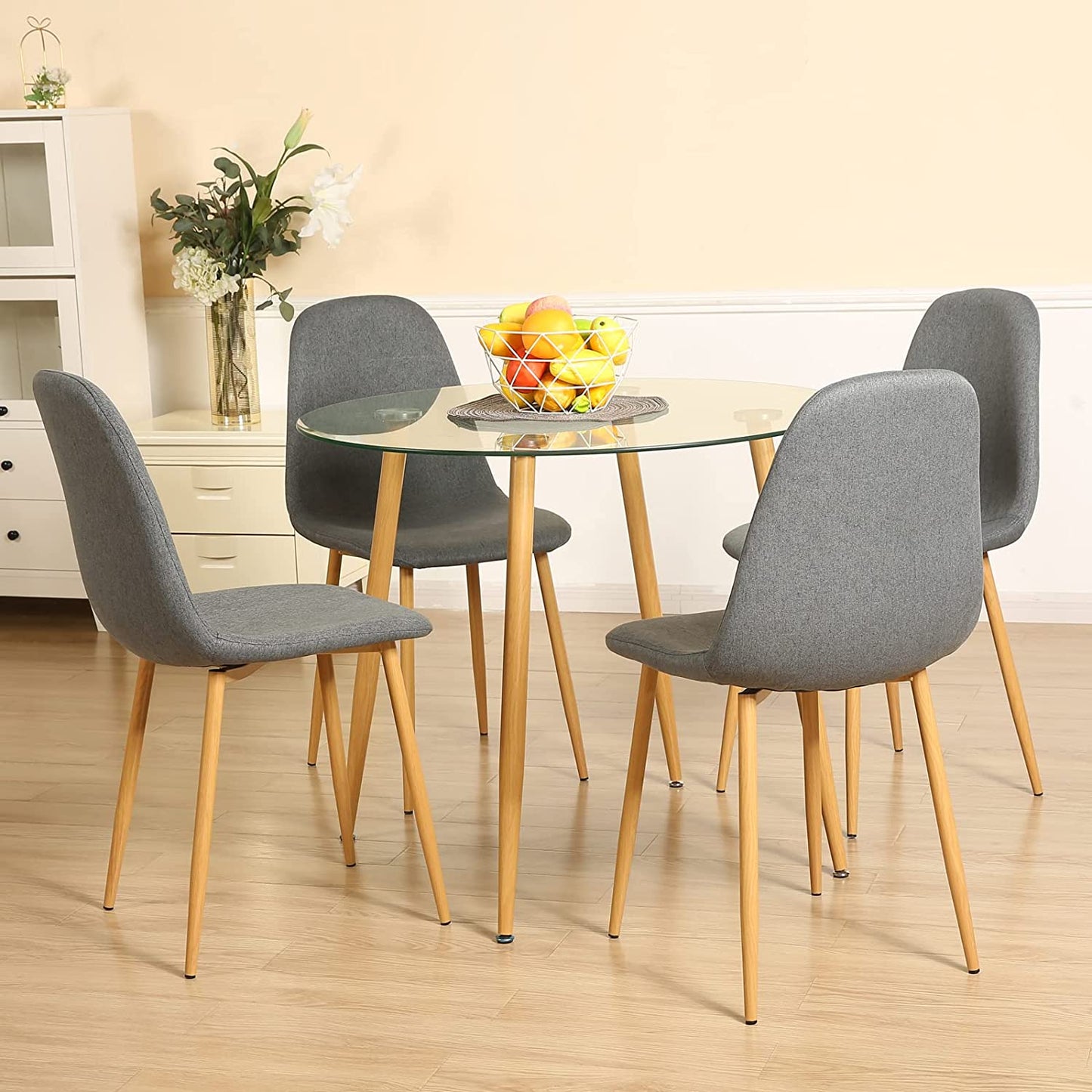 Lot de 4 chaises de salle à manger avec pieds en bois gris foncé