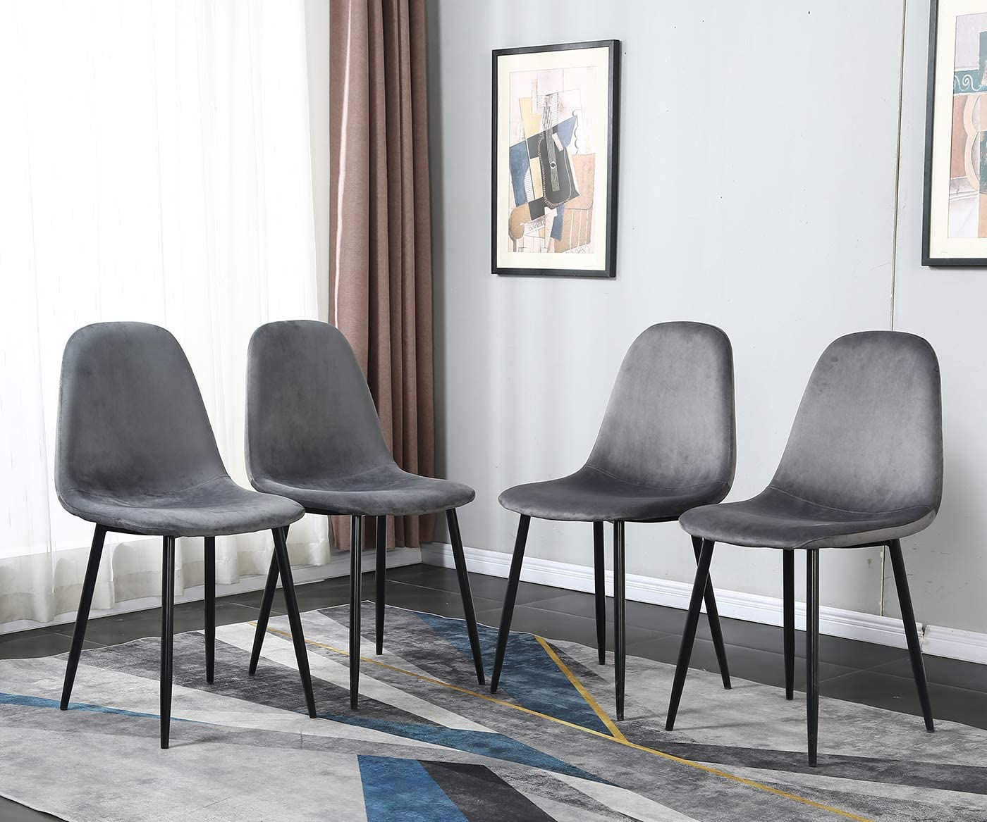 Chaises de salle à manger en velours gris 4 pièces