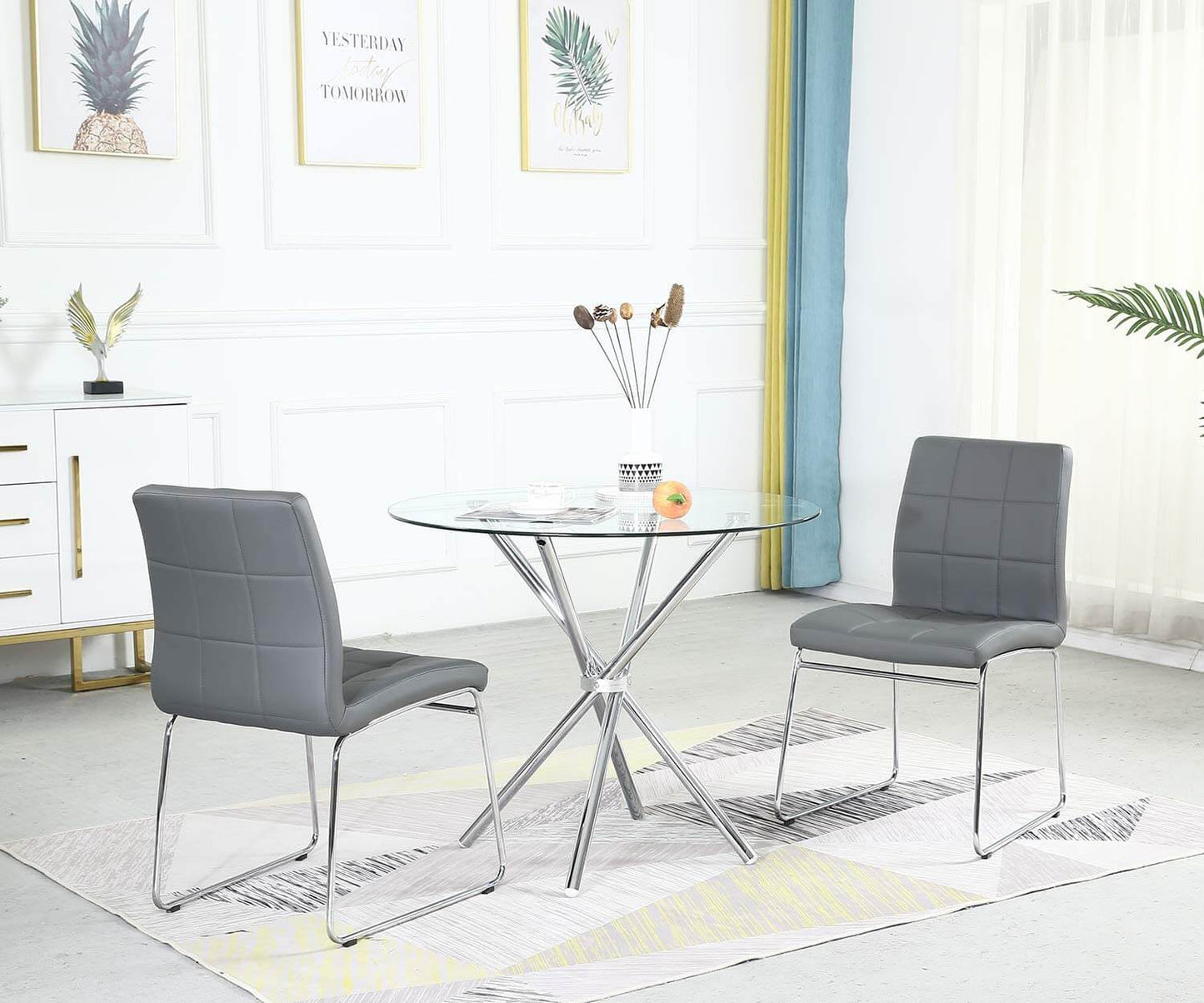Ensemble de table à manger 5 pièces : table ronde avec 4 chaises de bureau