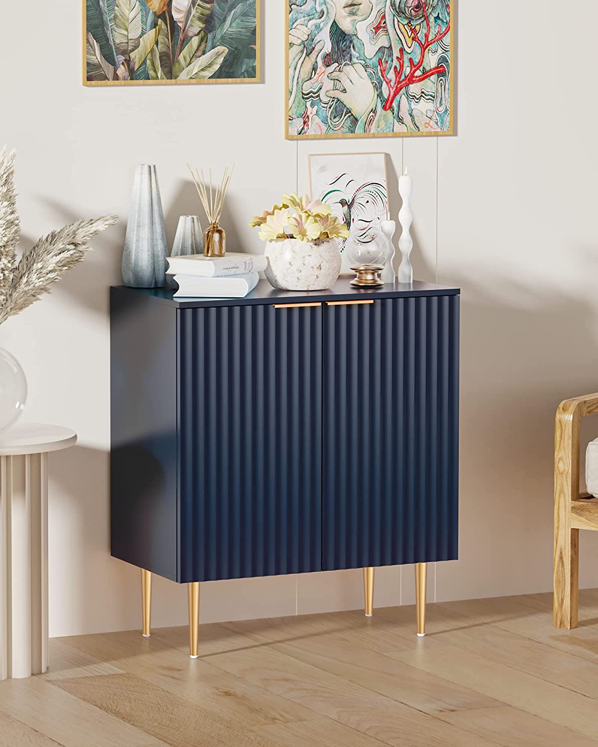 Crédence Opus bleue avec poignée dorée