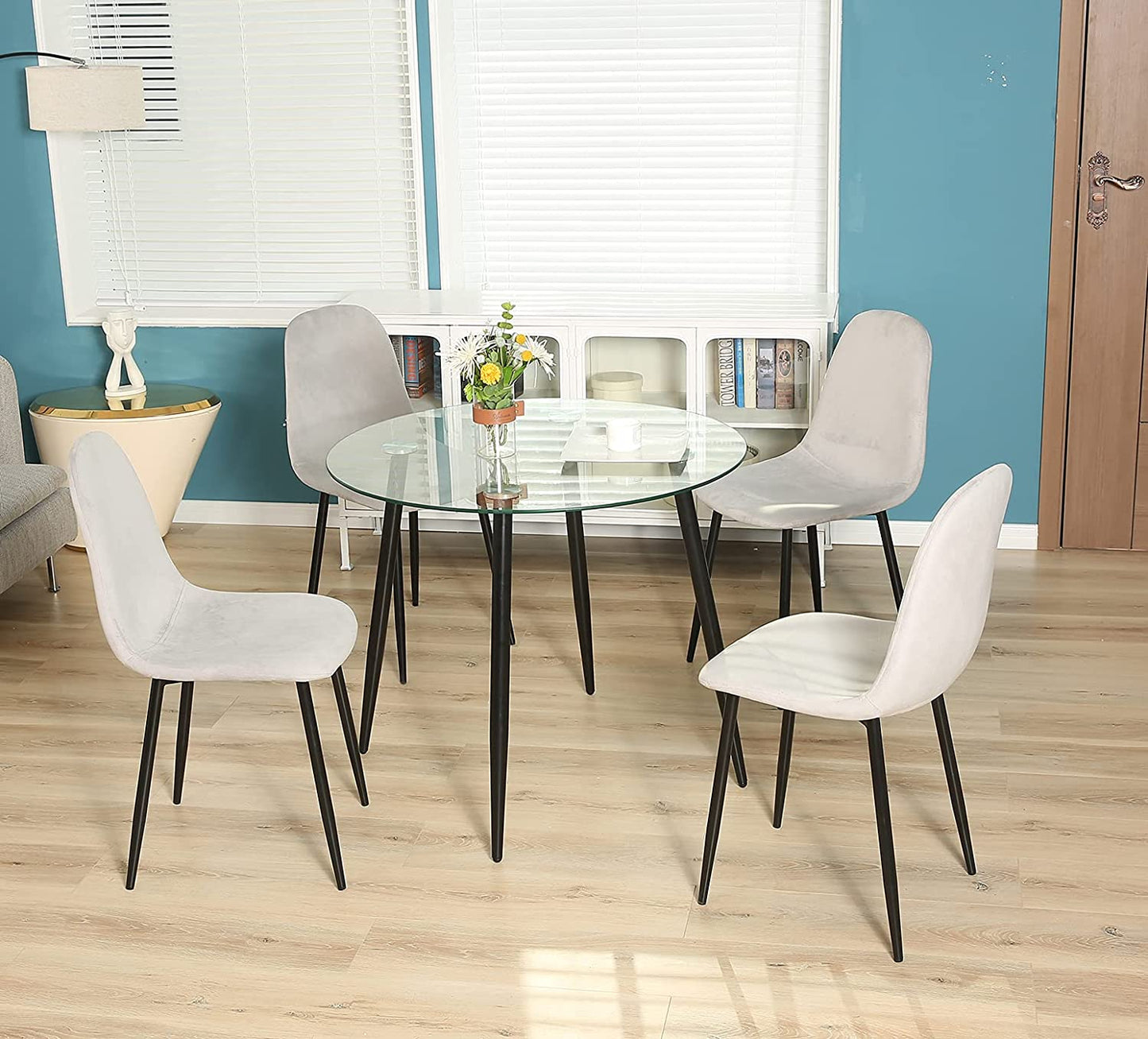 Chaises de salle à manger en velours gris clair, 4 pièces