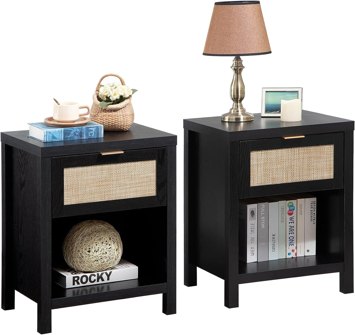Table de chevet noire de style bohème