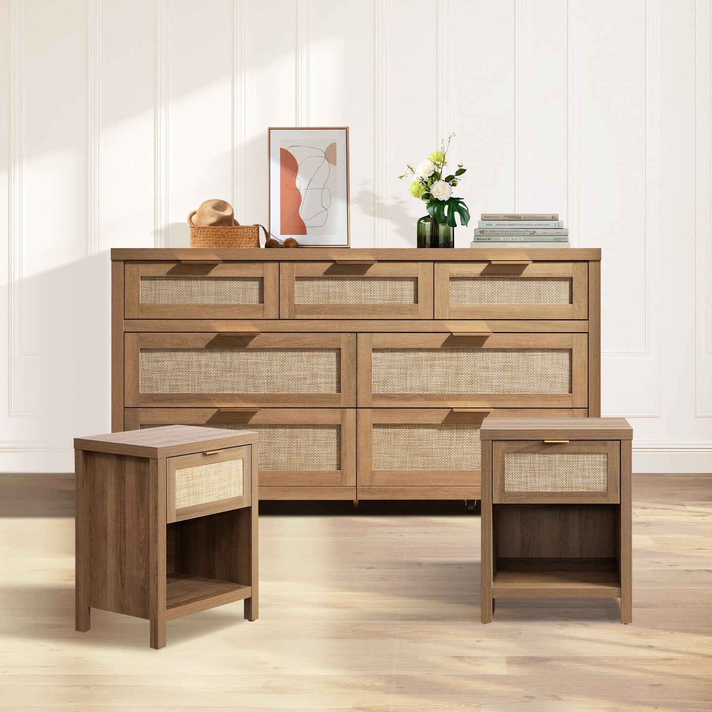 Ensemble table de chevet et commode Savanna