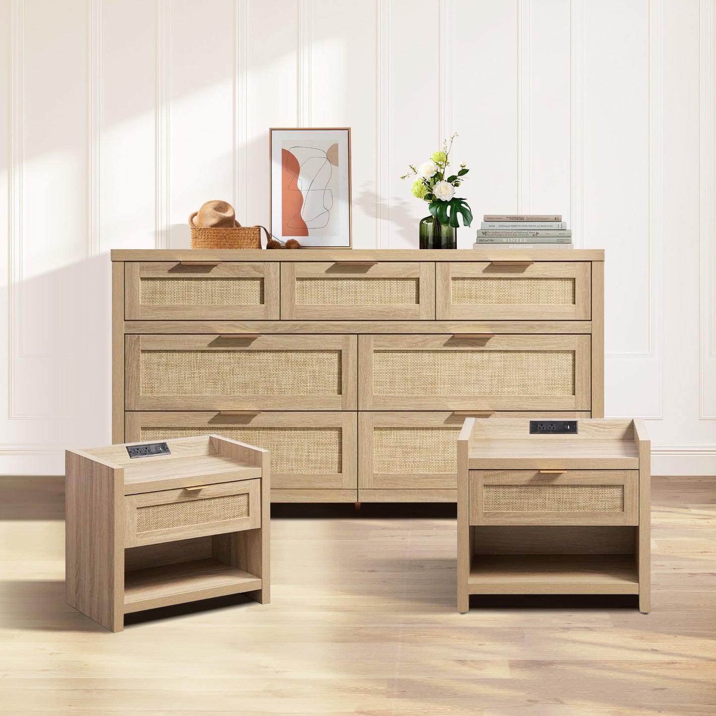 Table de chevet Savanna avec chargeur et commode