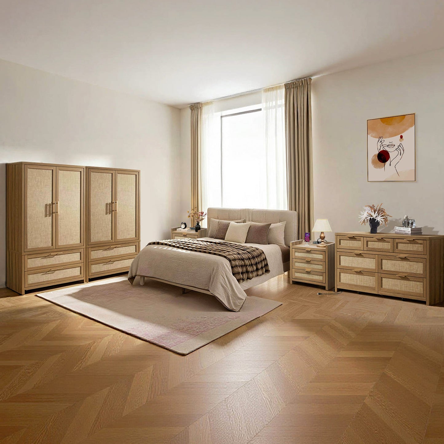 Ensemble de chambre à coucher Savanna avec commode, table de chevet et armoire