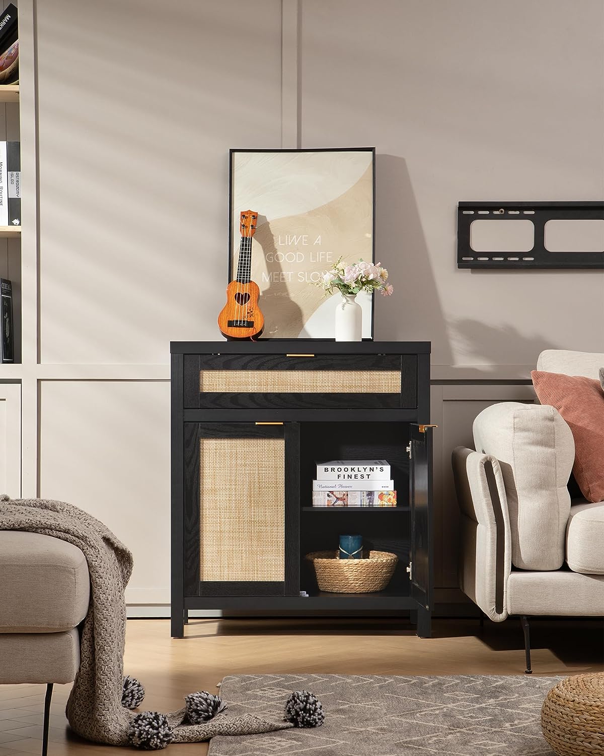 Buffet Savanna noir avec tiroirs