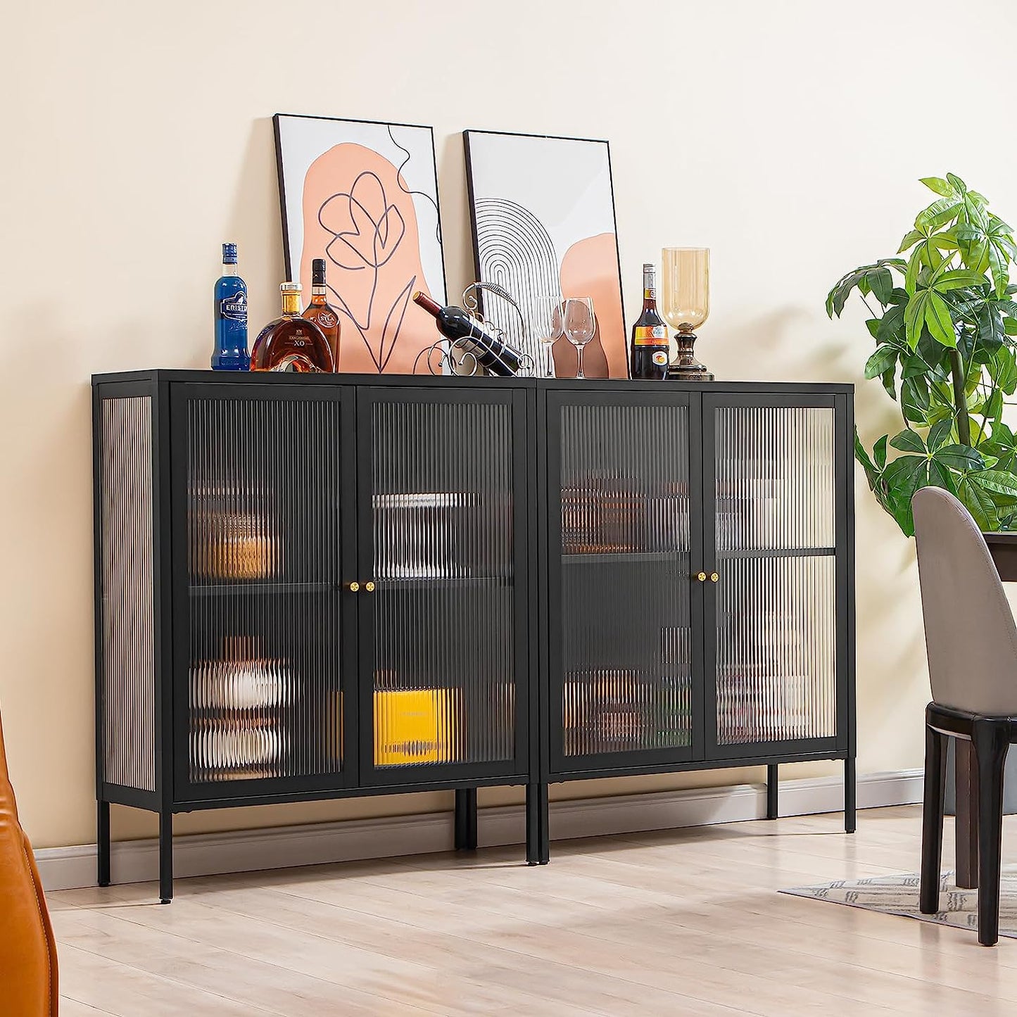 Buffet de rangement avec porte en verre mat