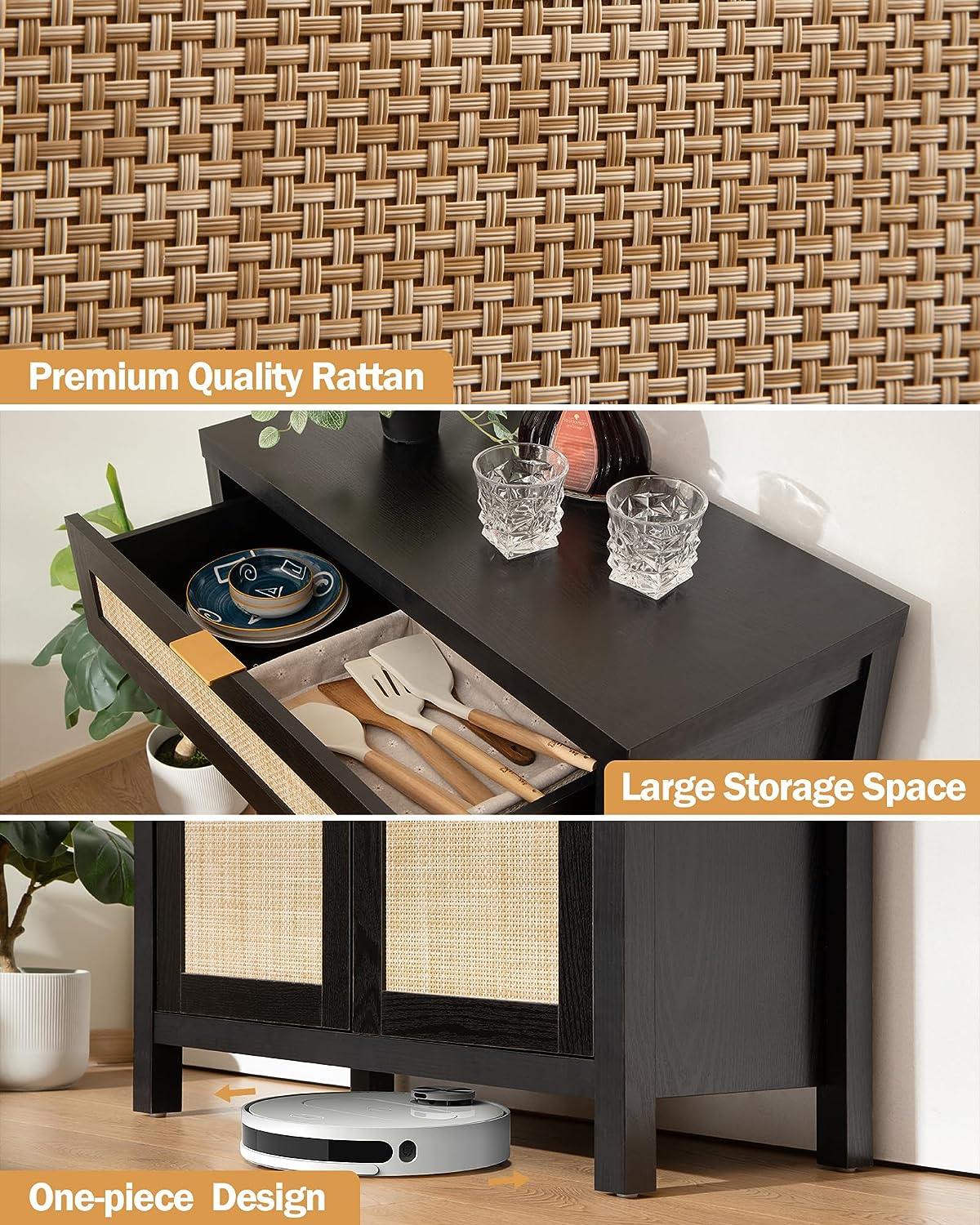 Buffet Savanna noir avec tiroirs