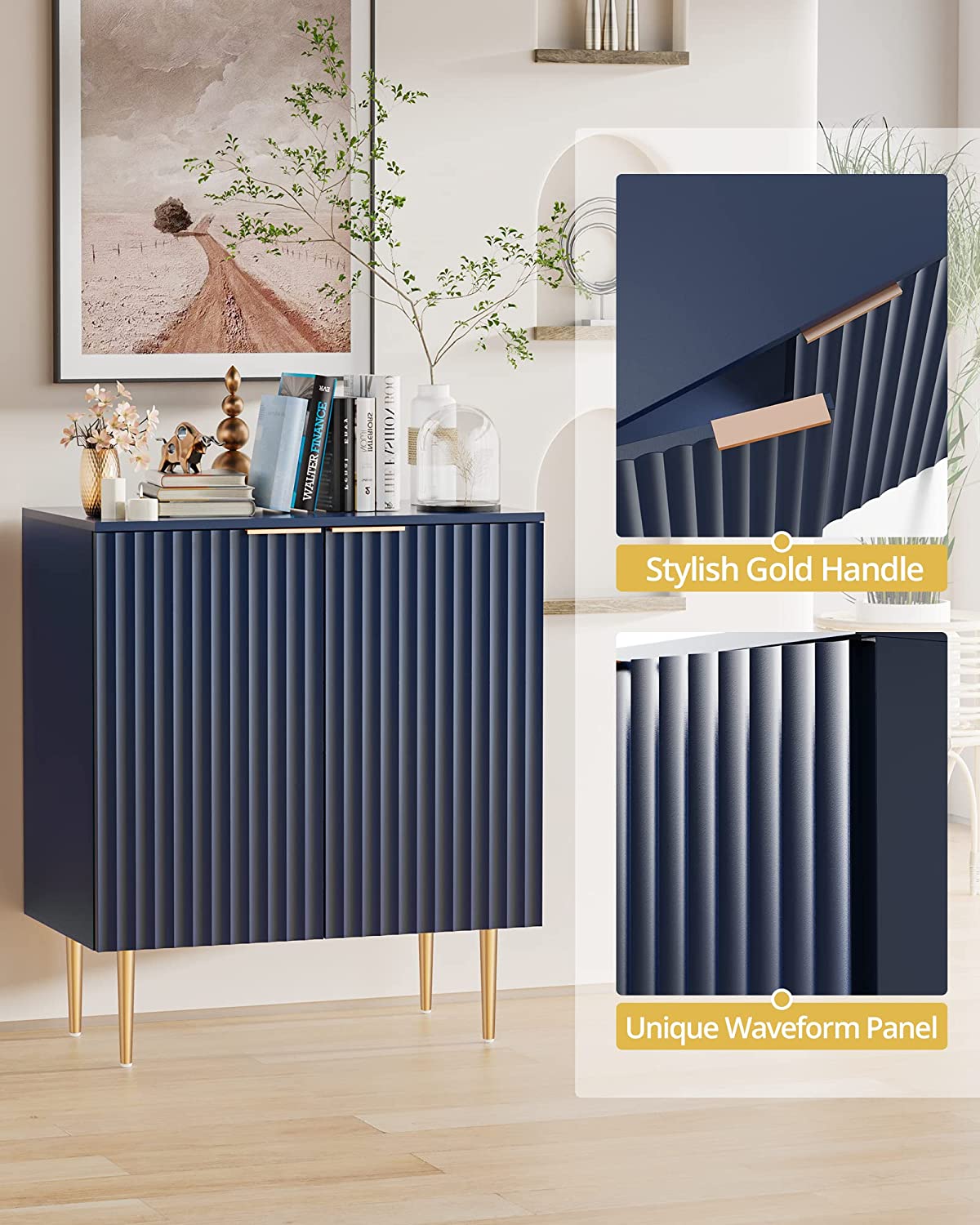 Crédence Opus bleue avec poignée dorée