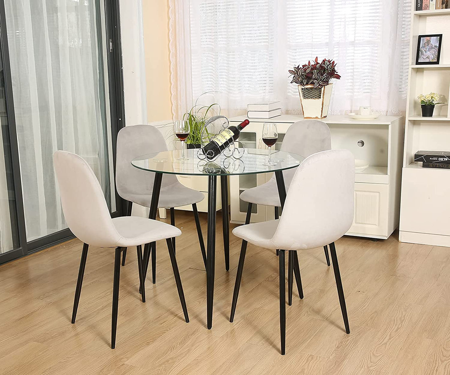 Chaises de salle à manger en velours gris clair, 4 pièces