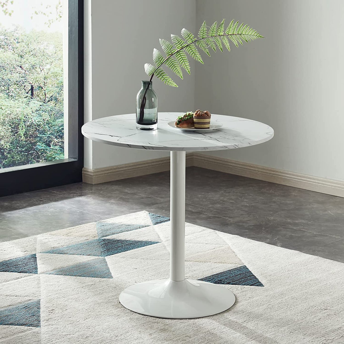 Table à manger ronde blanche avec pied piédestal