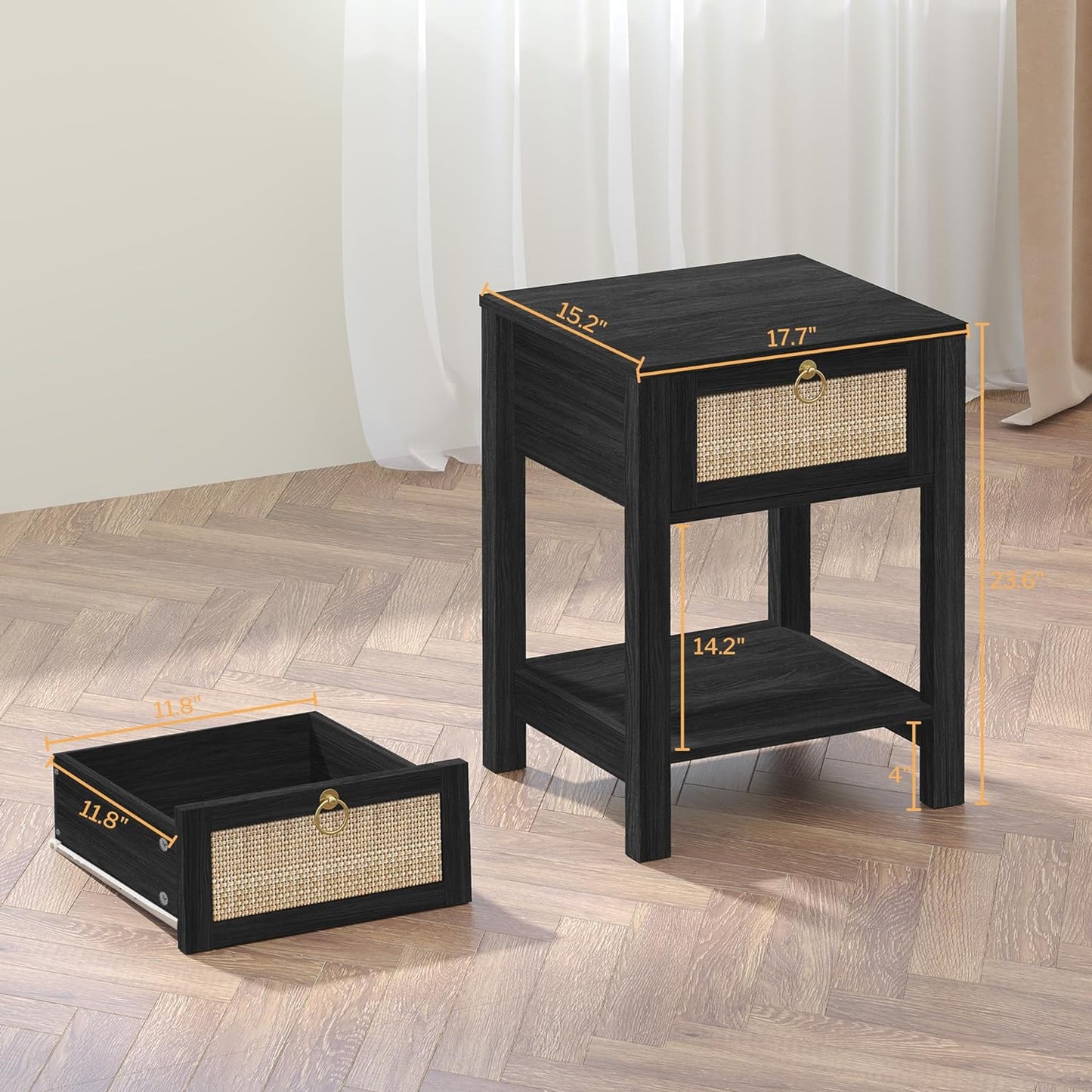 Table de chevet en rotin noir Terra