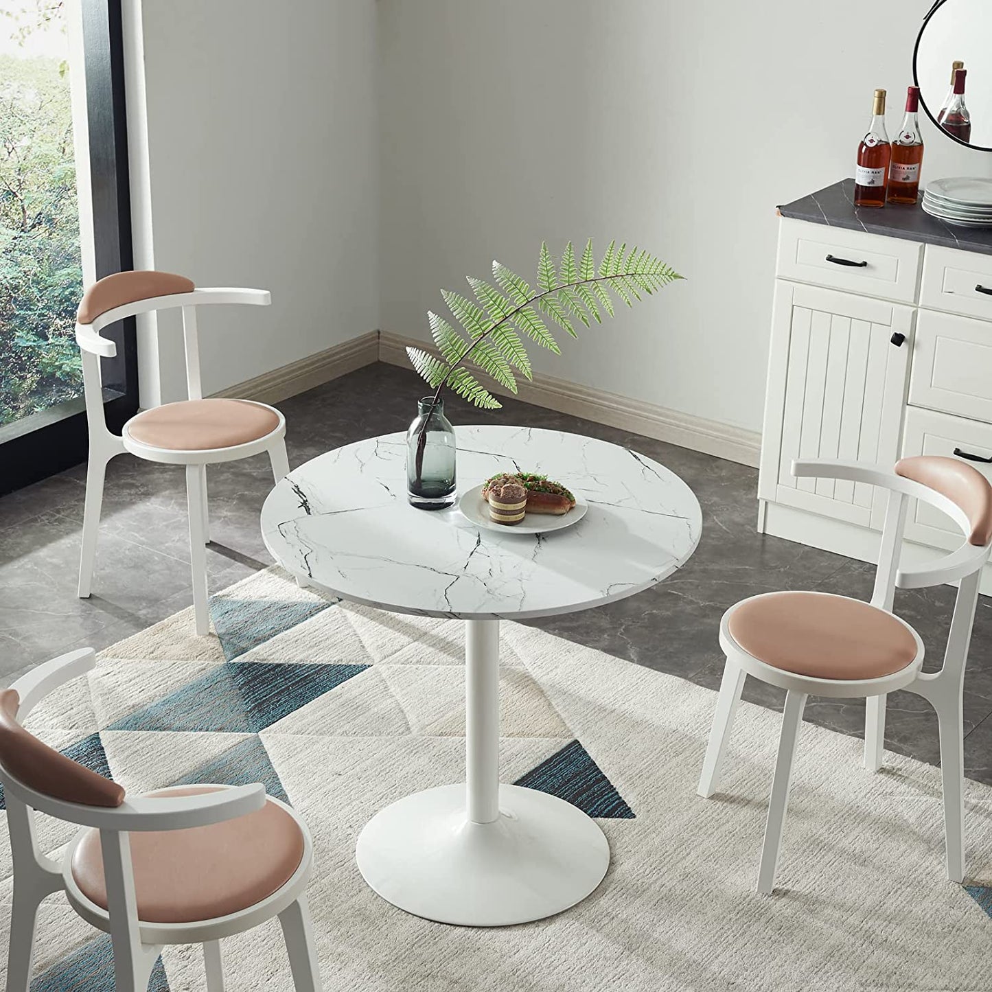 Table à manger ronde blanche avec pied piédestal