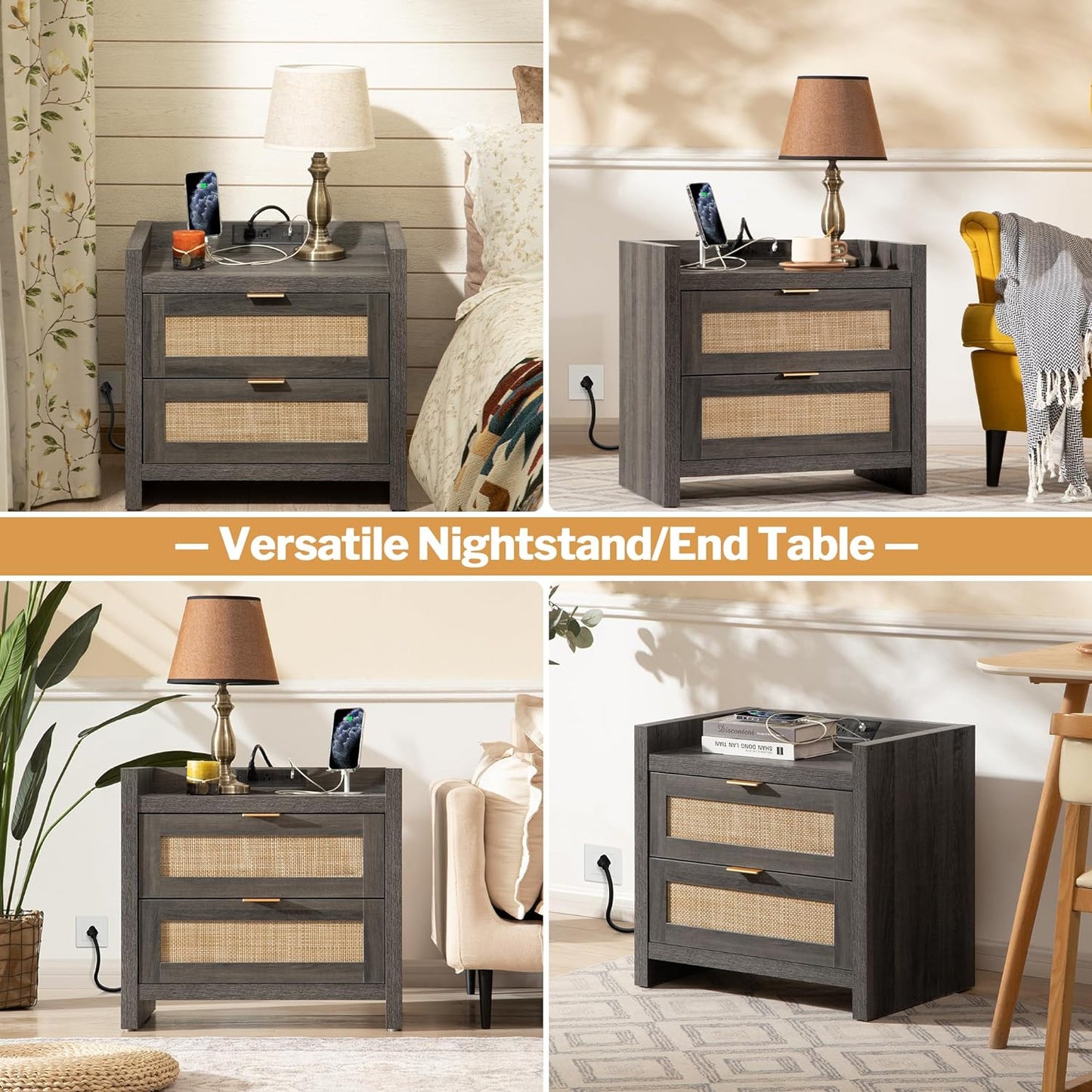 Table de chevet Savanna avec chargeur