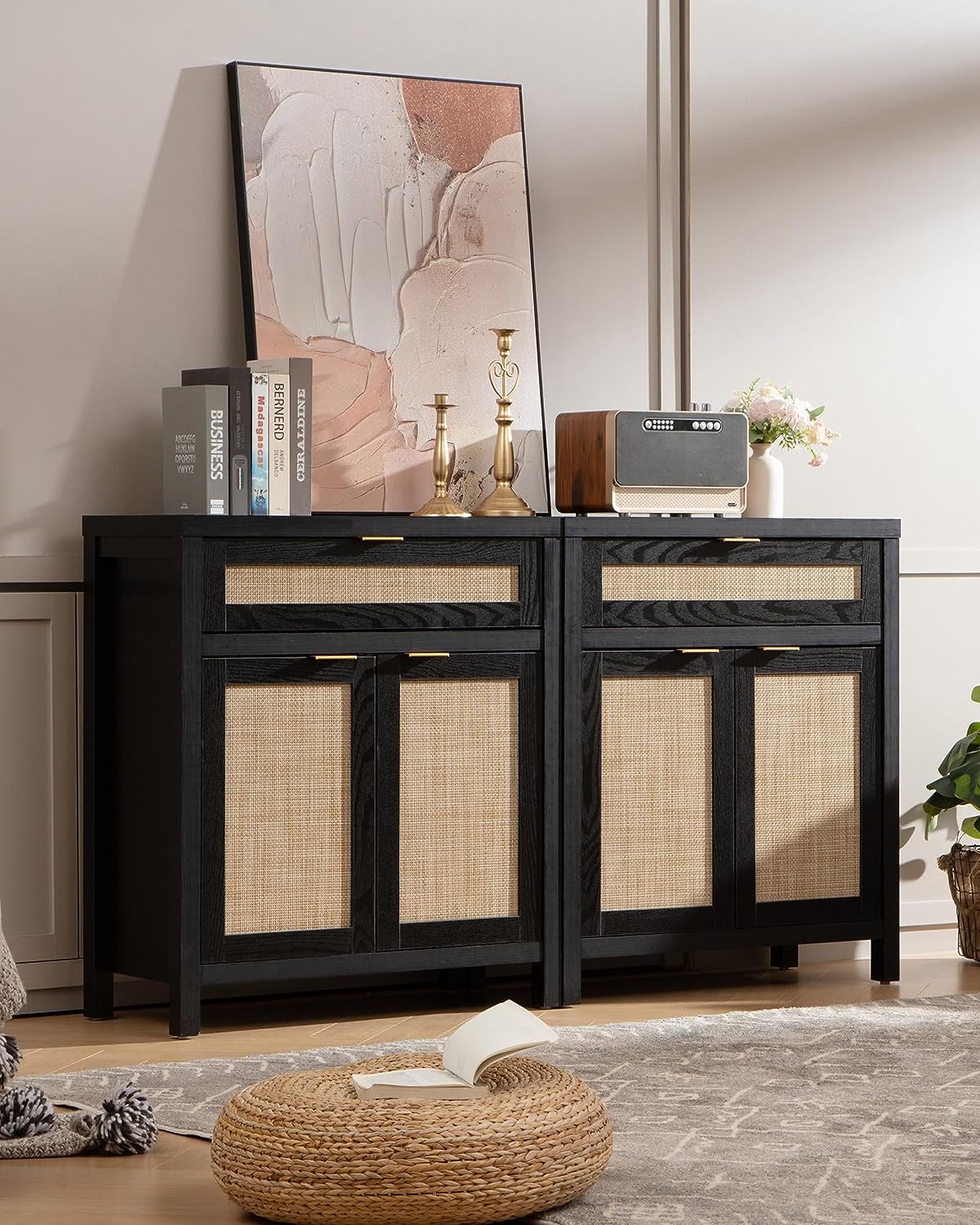 Buffet Savanna noir avec tiroirs