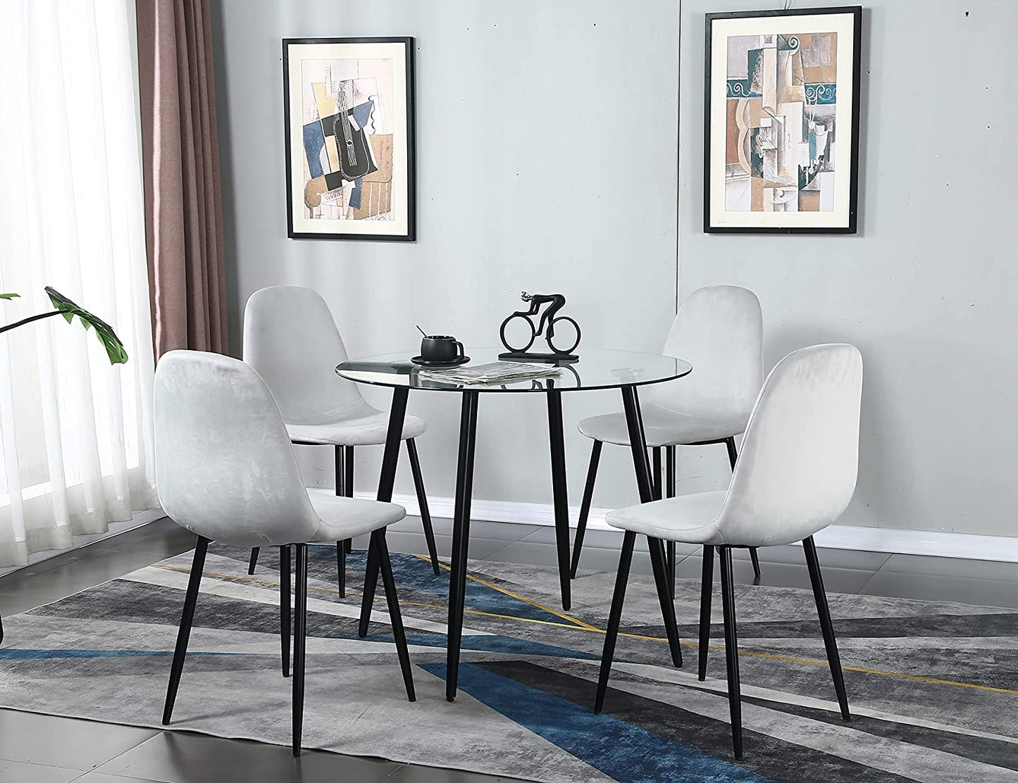 Chaises de salle à manger en velours gris clair, 4 pièces