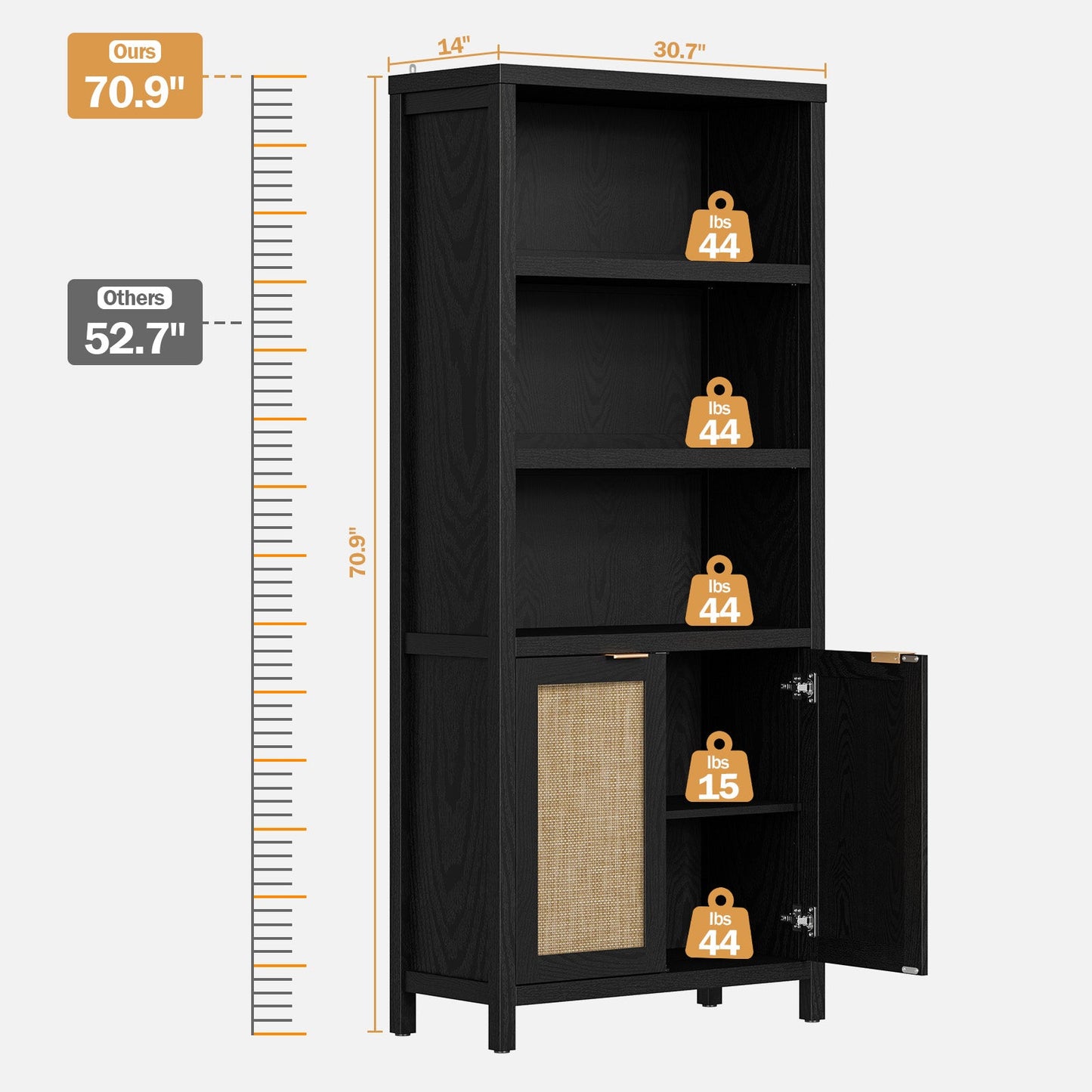 Bibliothèque noire haute Savanna de 70,9 po