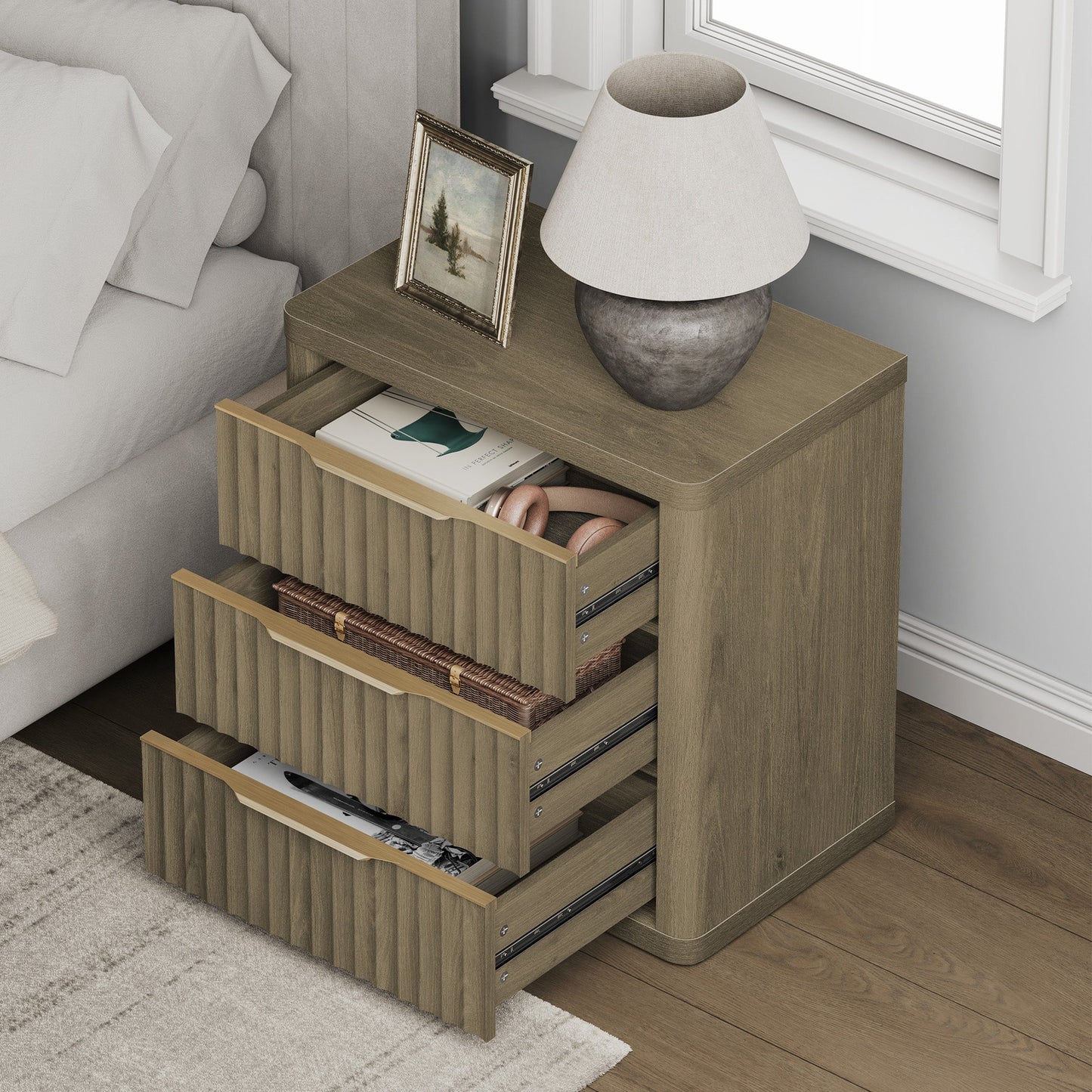 Commode Cas 3 tiroirs, poignée dorée
