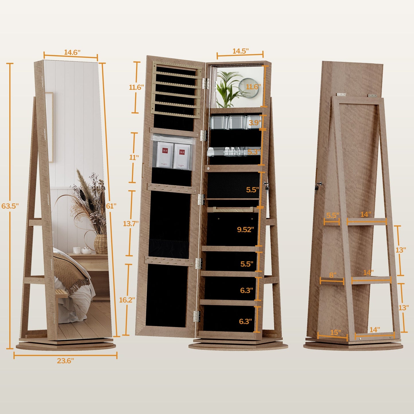 Miroir pleine longueur avec rangement